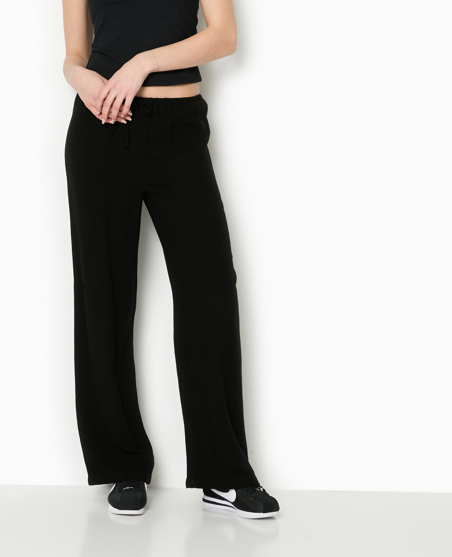 Pantalon large et droit avec taille élastiquée