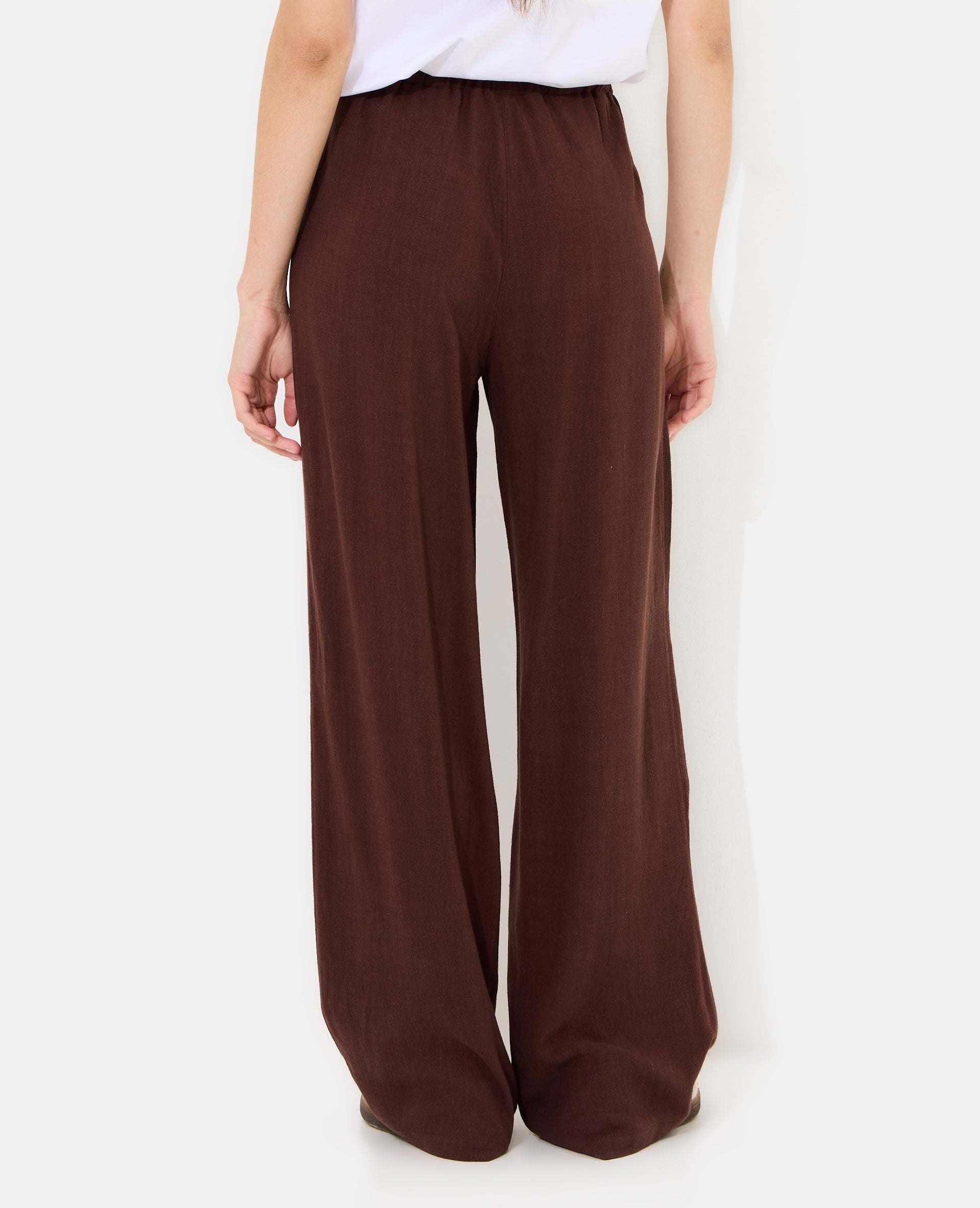 Pantalon large et droit avec taille élastiquée