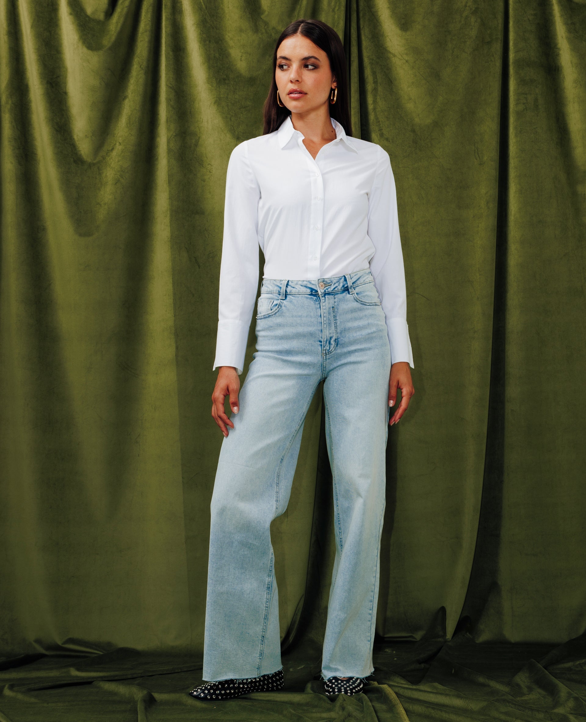 J71-1 / Jean wide taille haute avec bas coupés