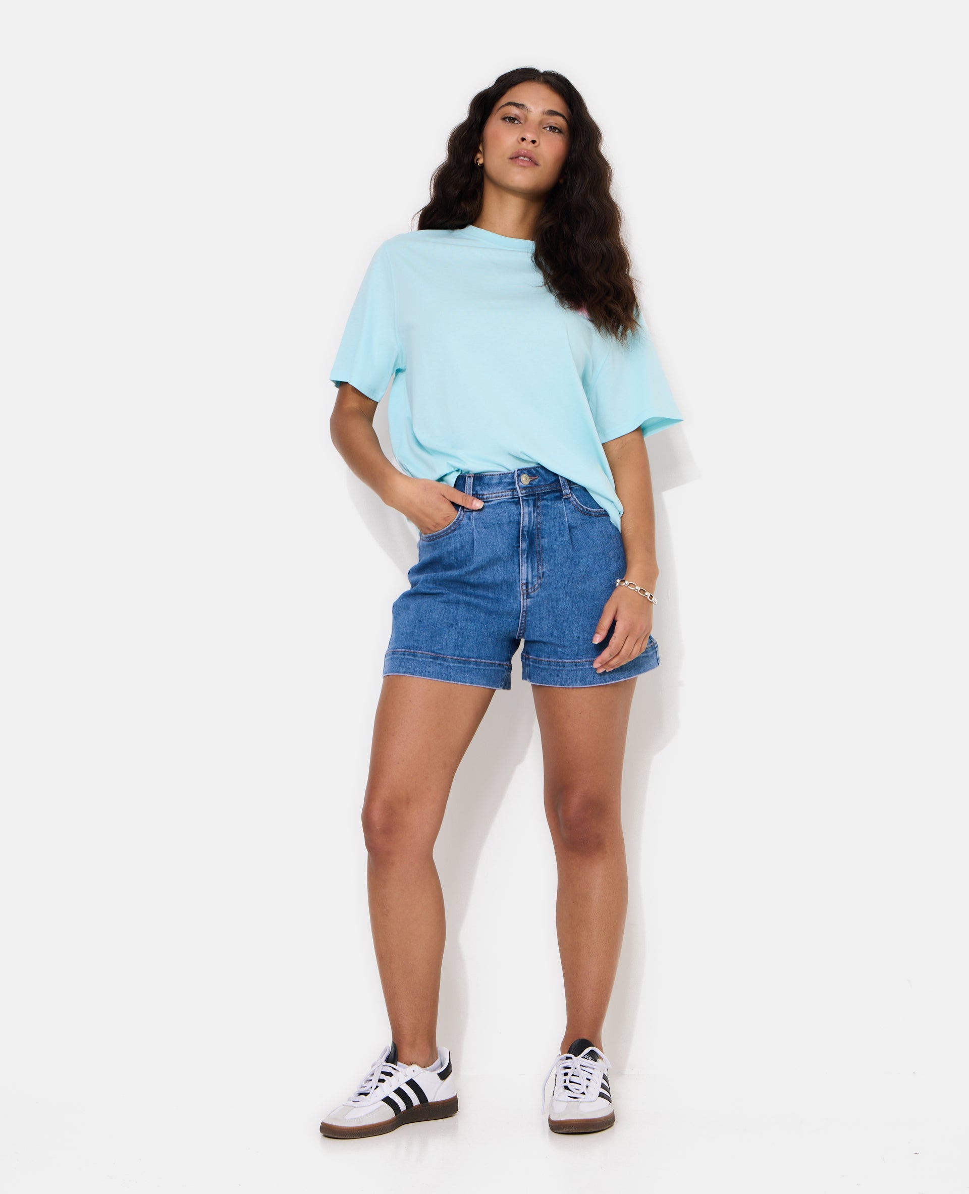 Short en jean taille haute avec pinces