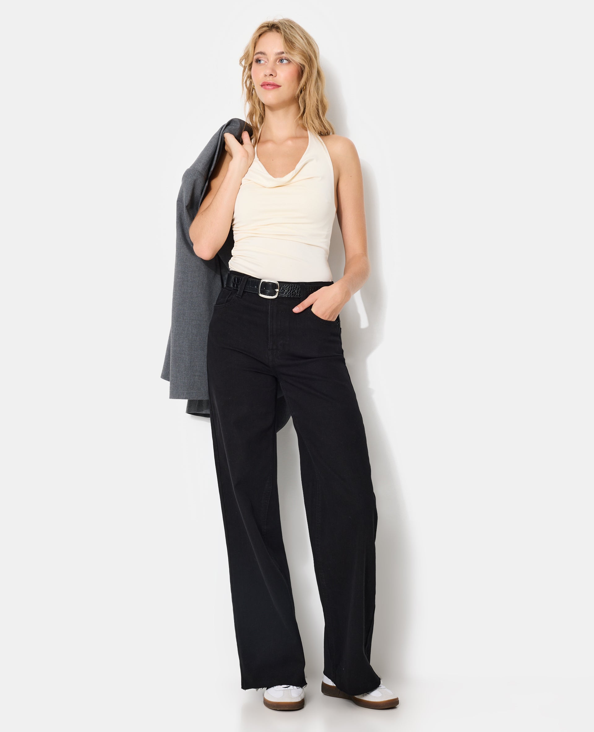J71-1 / Jean wide stretch taille haute bas coupés