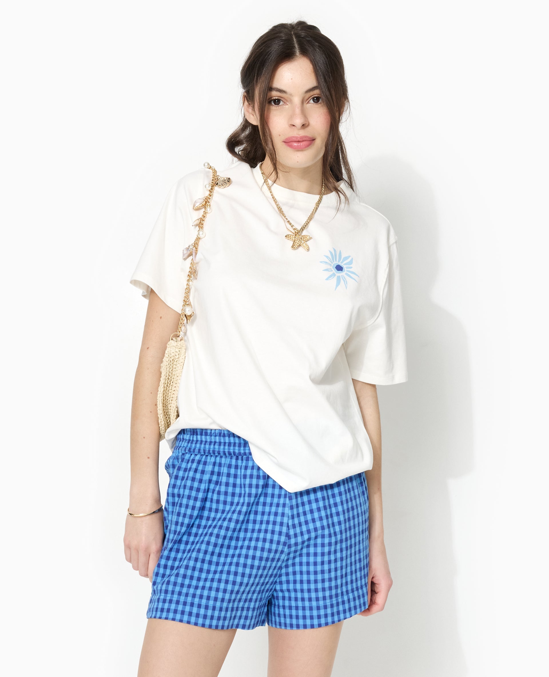Short taille élastiquée motif vichy