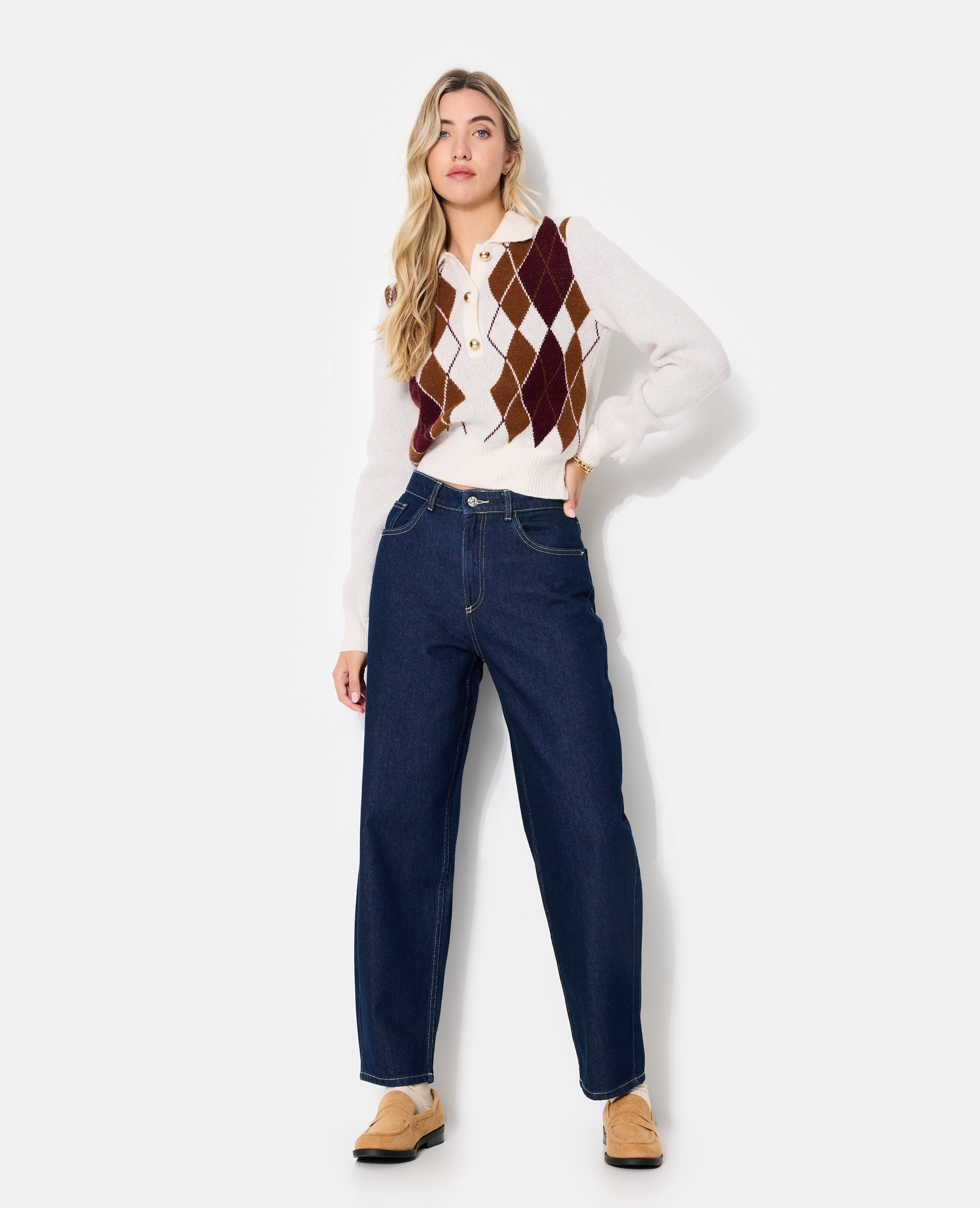 Jean barrel taille haute