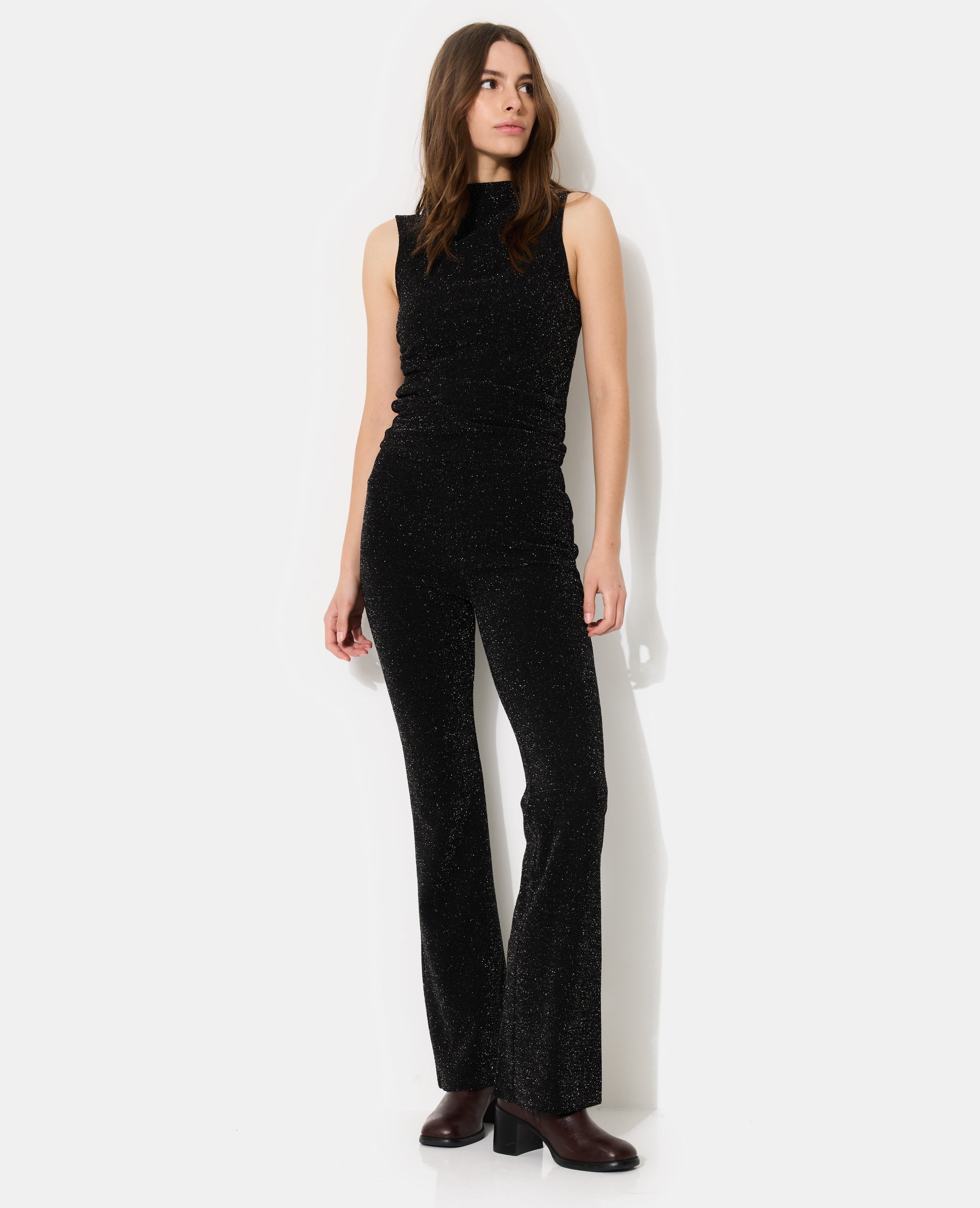 Pantalon flare en maille avec fils lurex