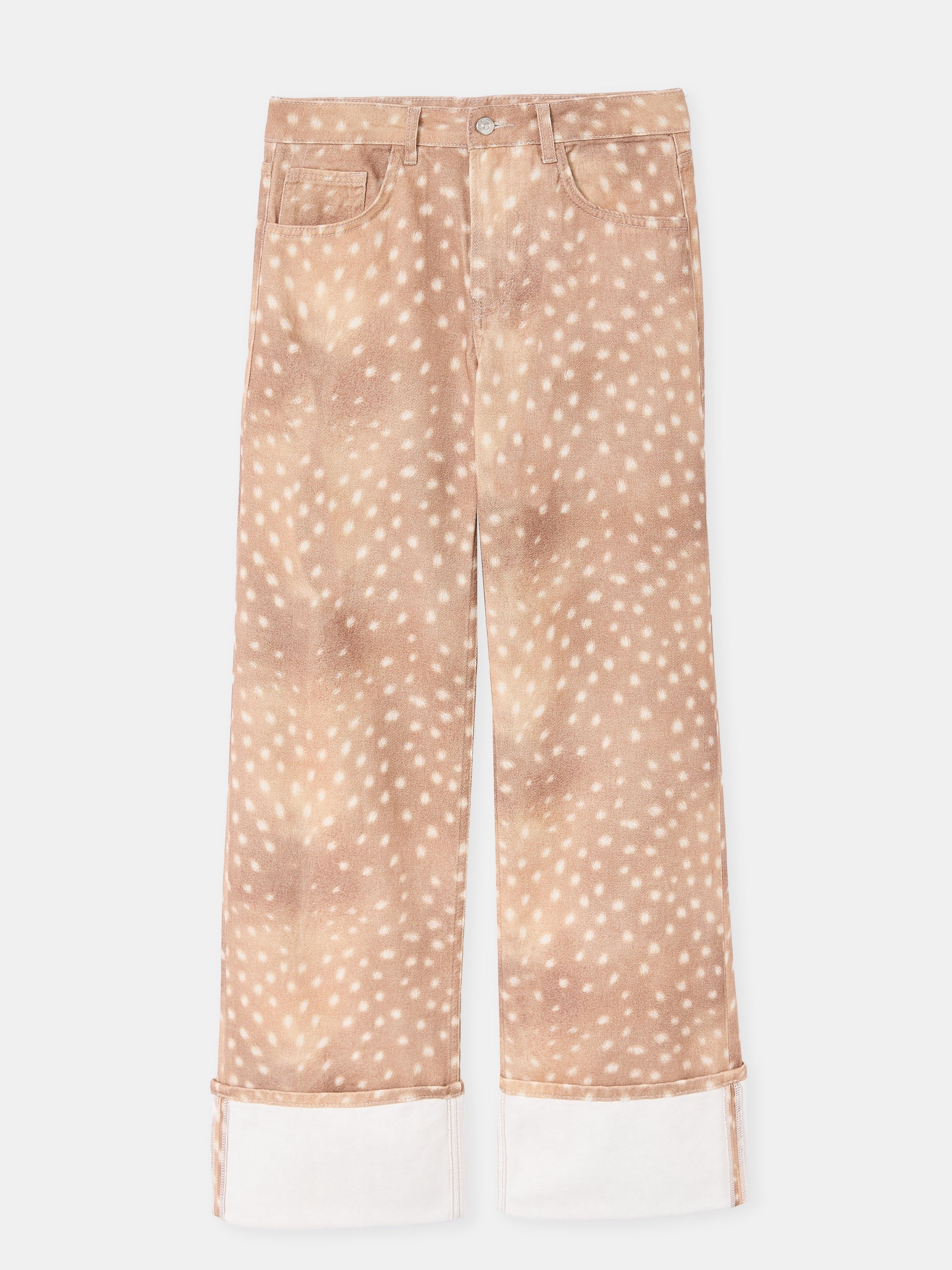 Jean droit avec grand revers motif faon