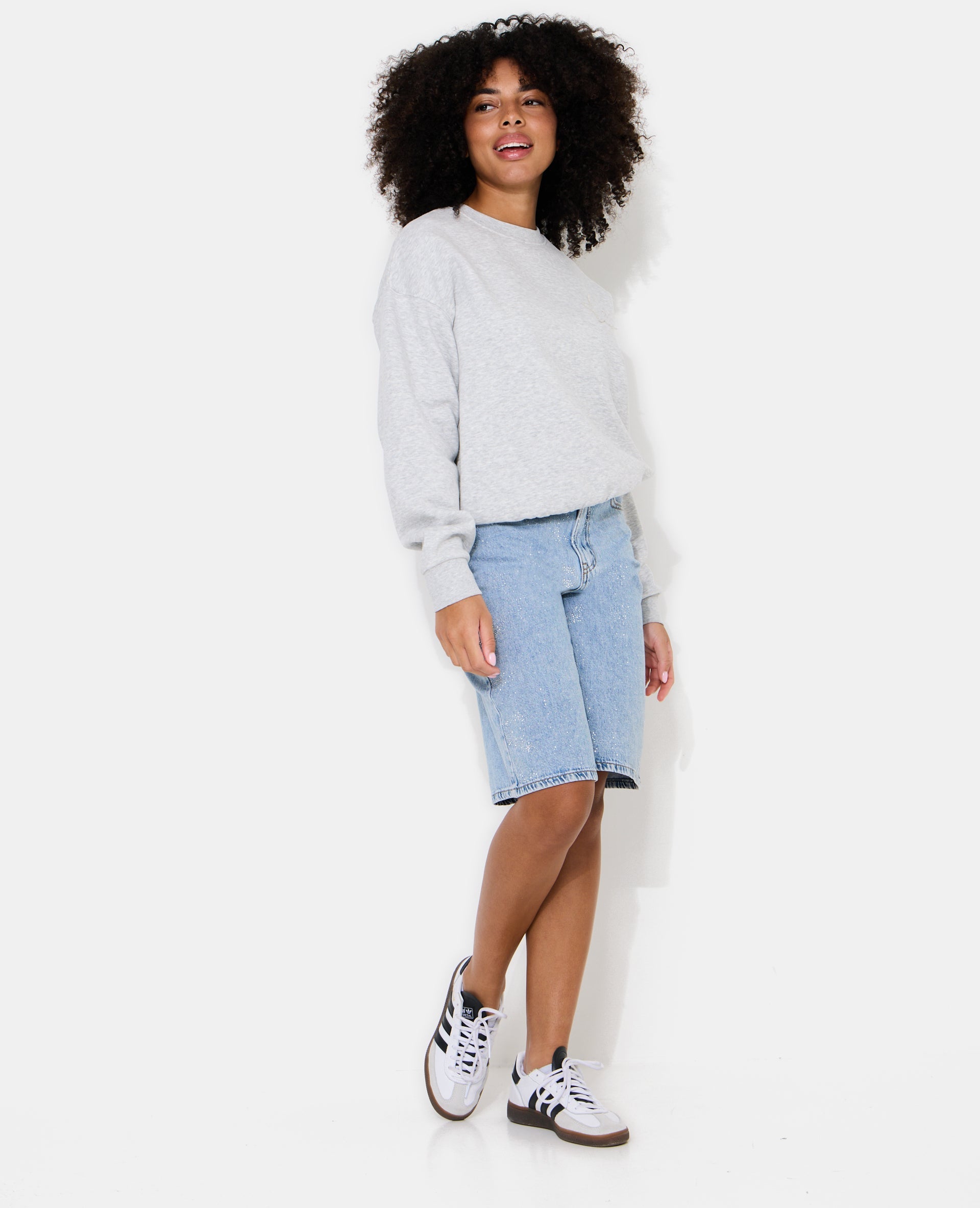 Bermuda en jean taille haute avec mini-strass