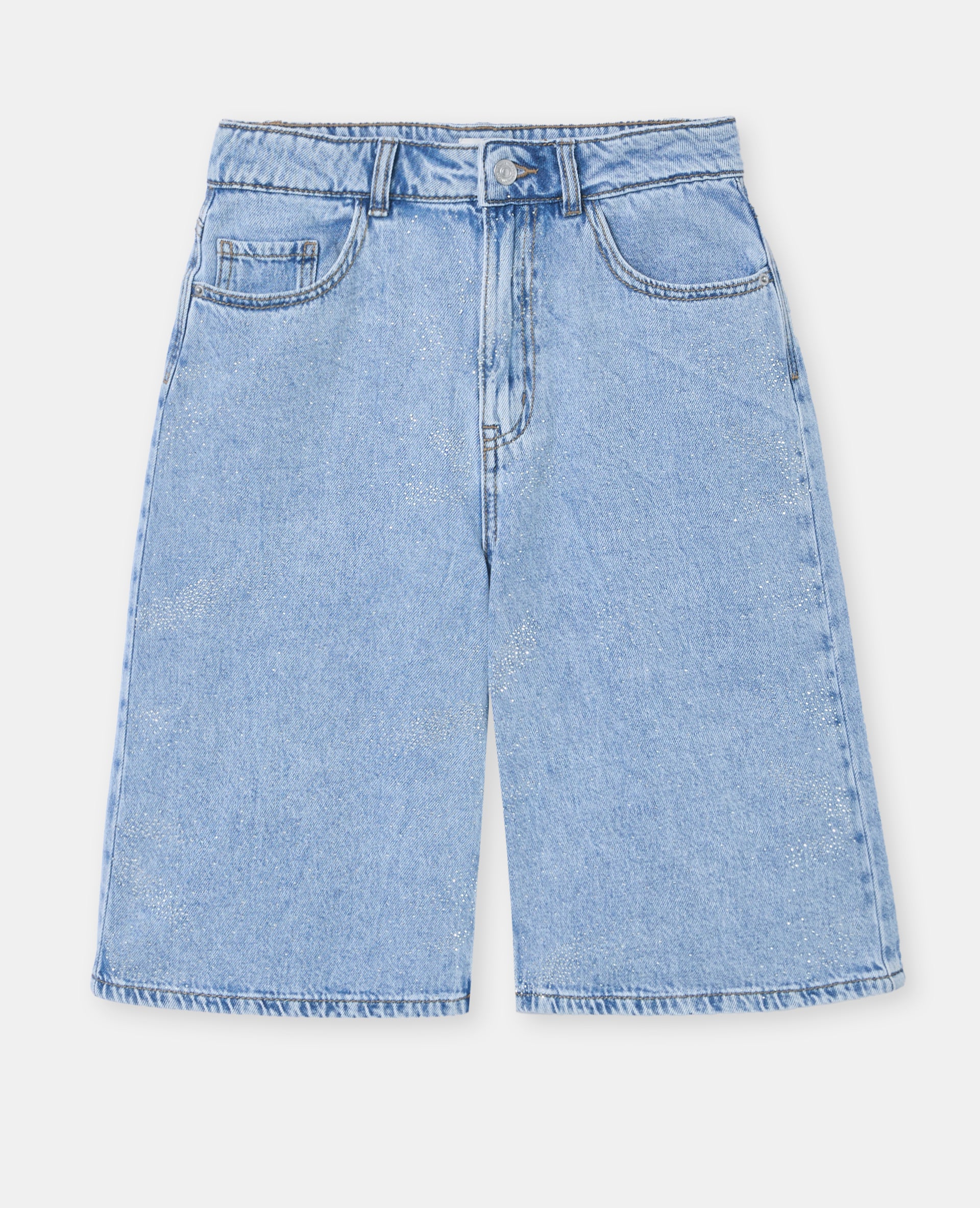 Bermuda en jean taille haute avec mini-strass
