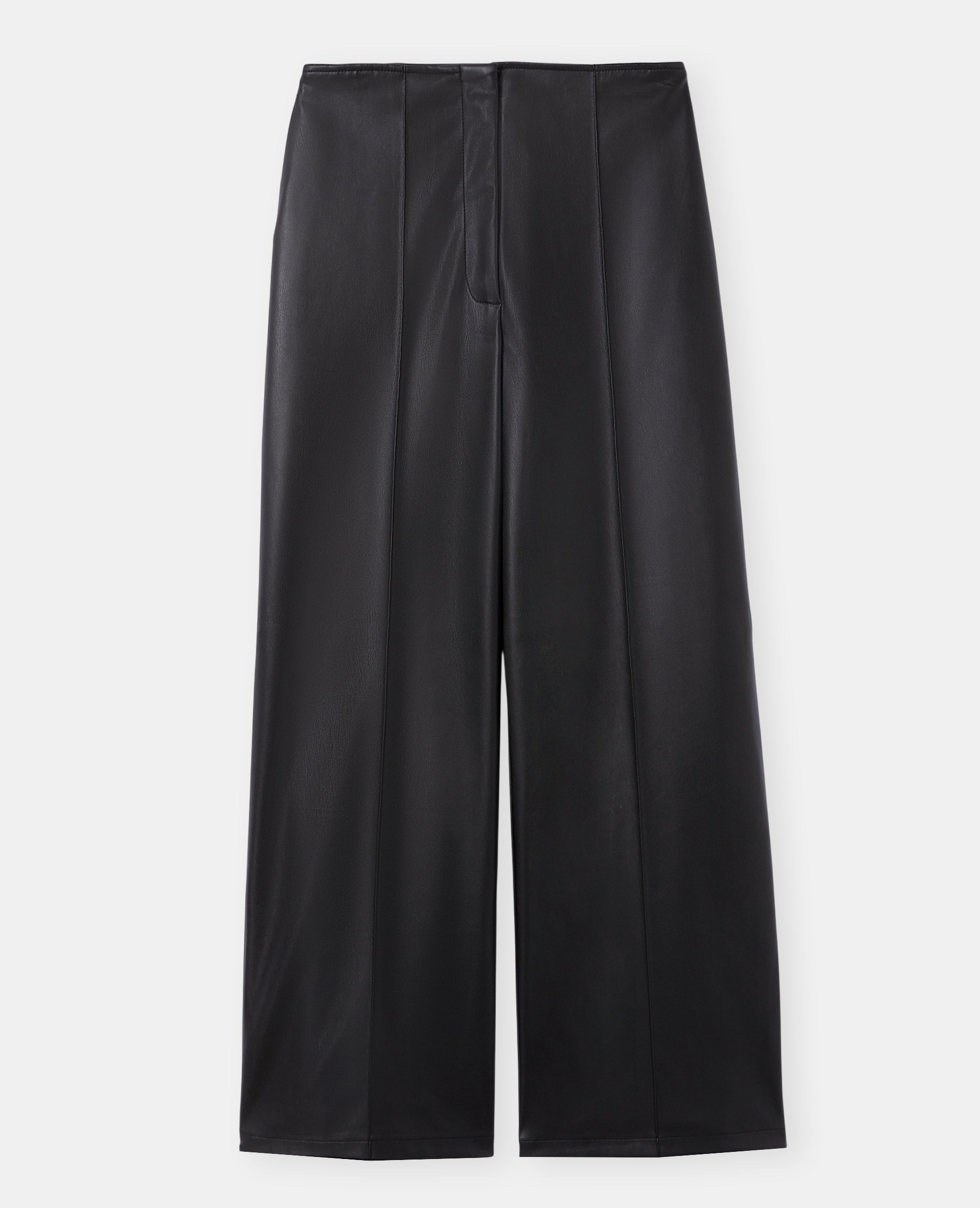 Pantalon droit en simili avec sur piqûres