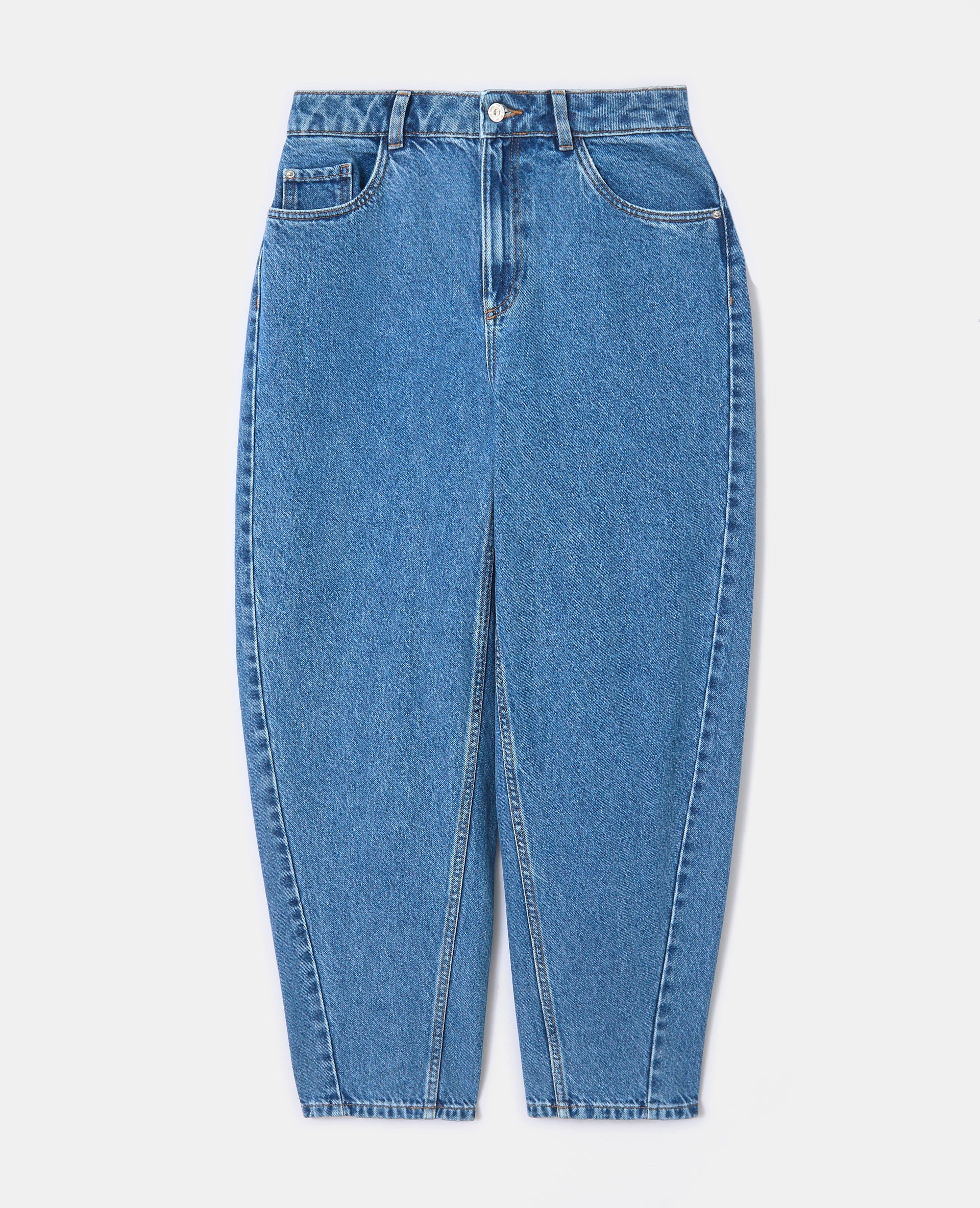 Jean barrel taille haute avec jeux de coutures