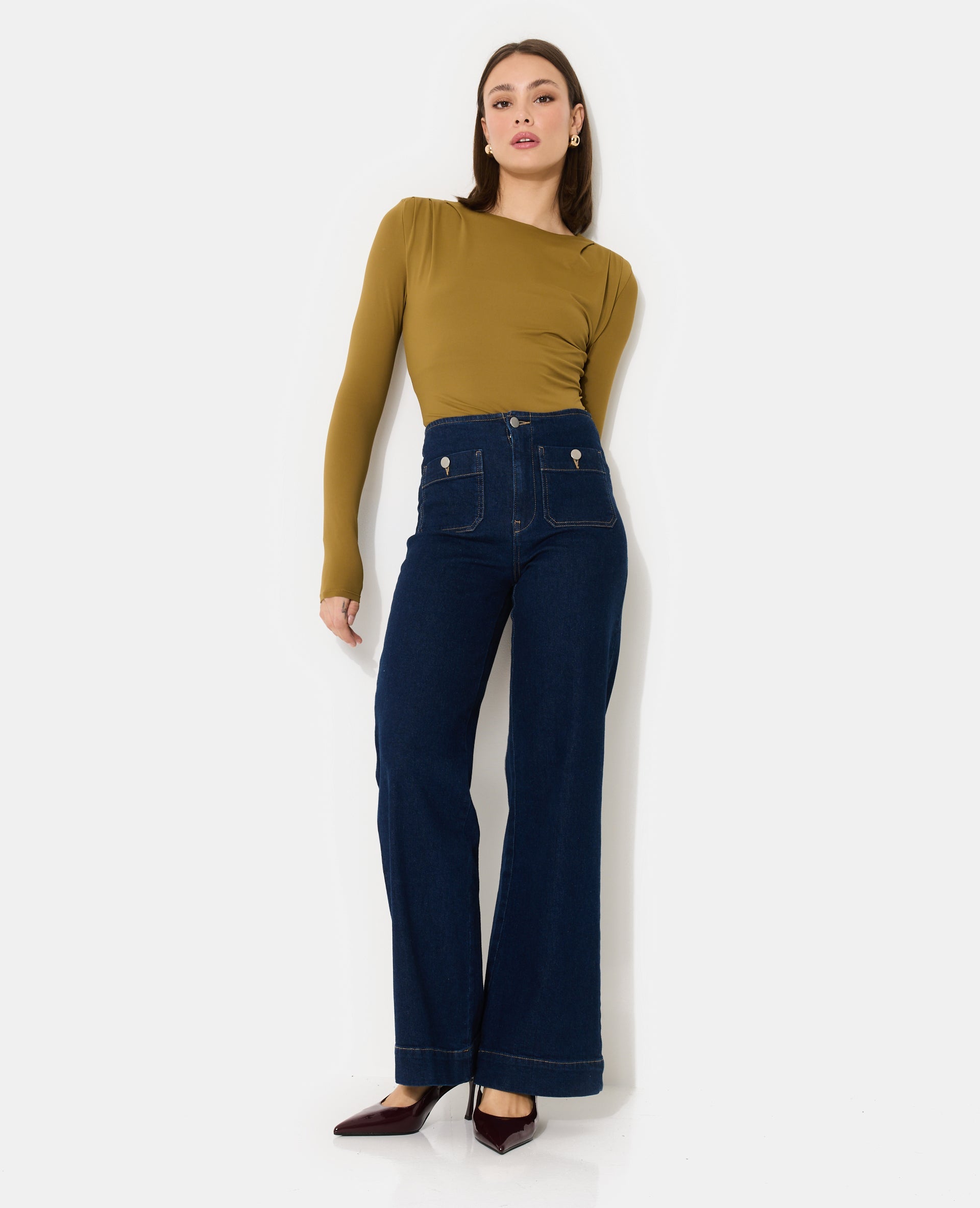 Jean wide taille haute avec poches plaquées