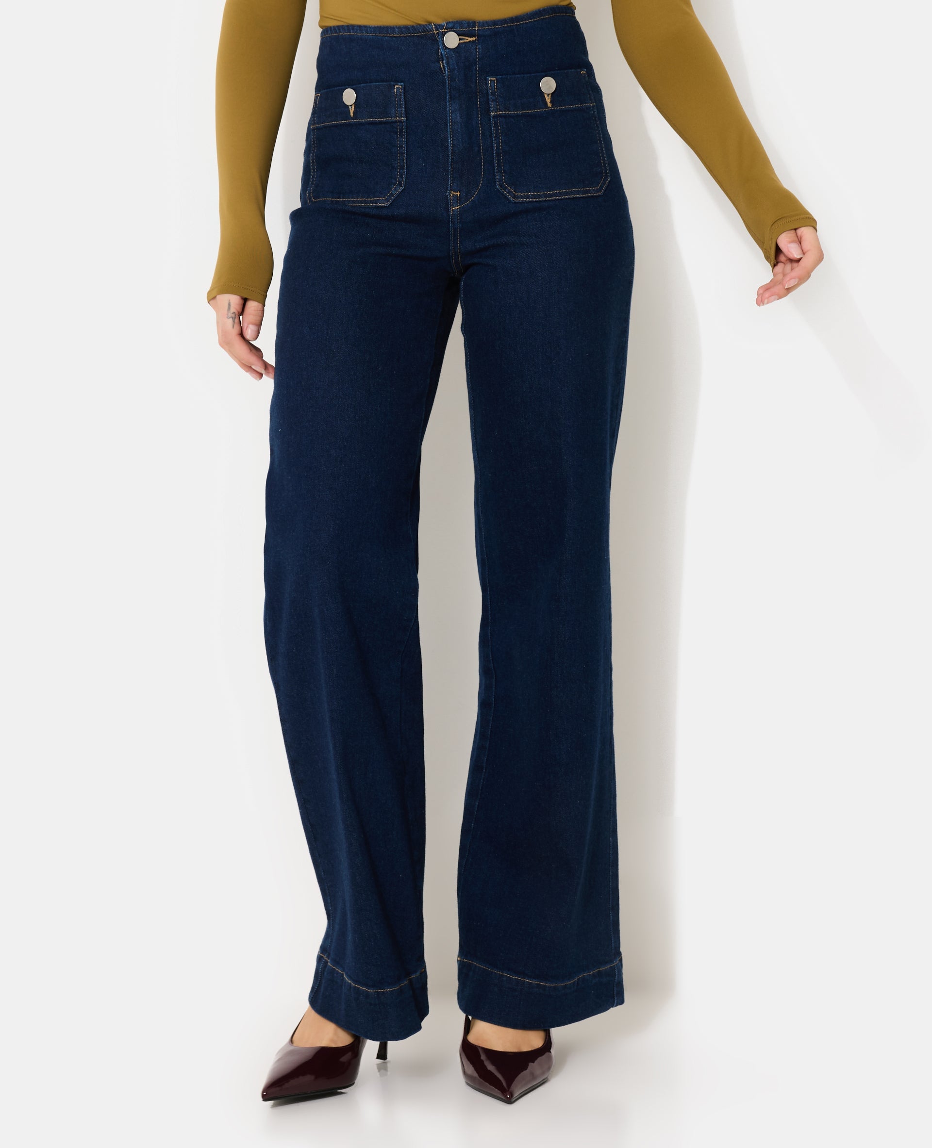 Jean wide taille haute avec poches plaquées