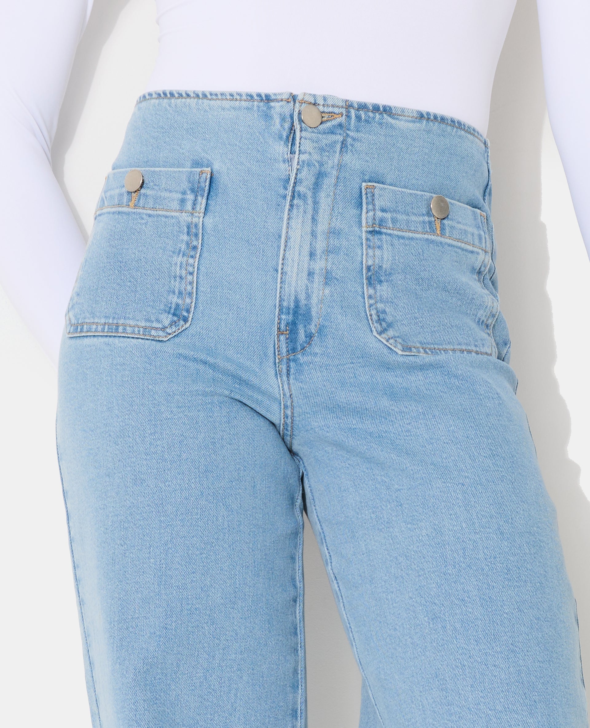 Jean wide taille haute avec poches plaquées