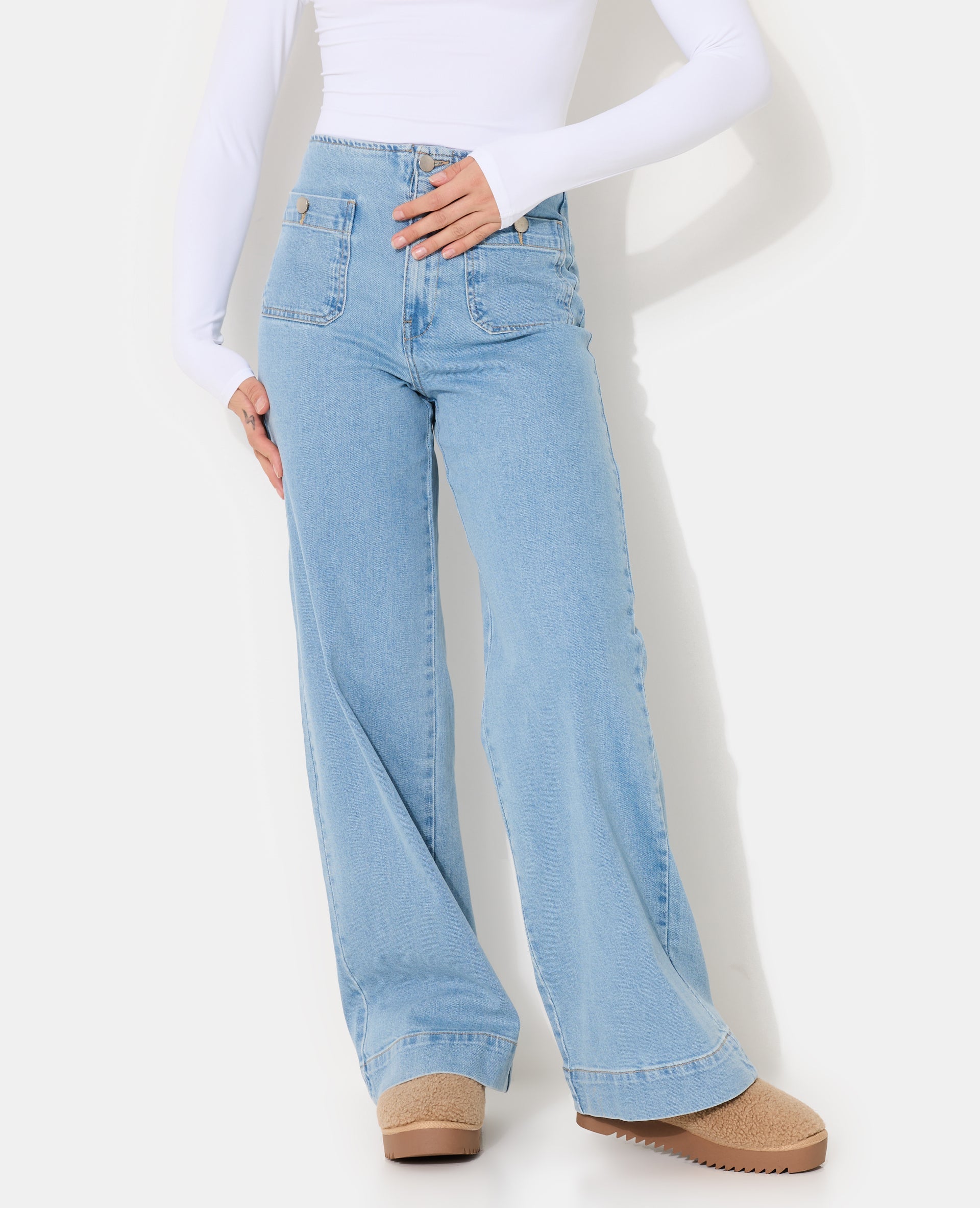 Jean wide taille haute avec poches plaquées