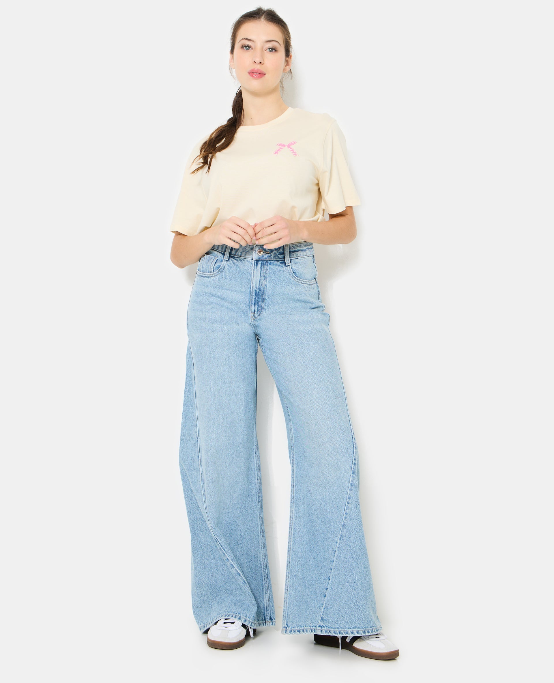 Jean extra wide taille haute avec jeux de coutures