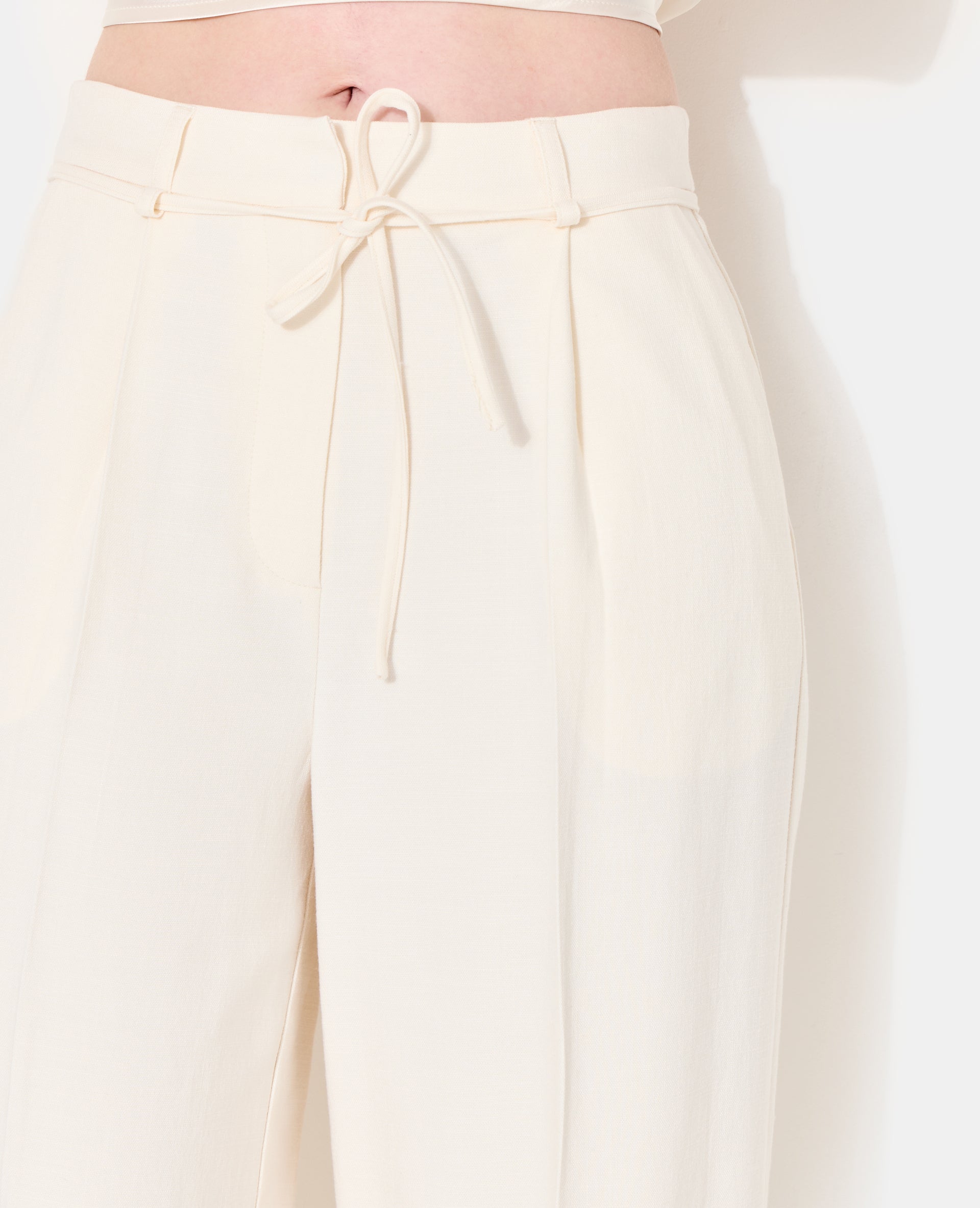 Pantalon droit en tissu effet lin