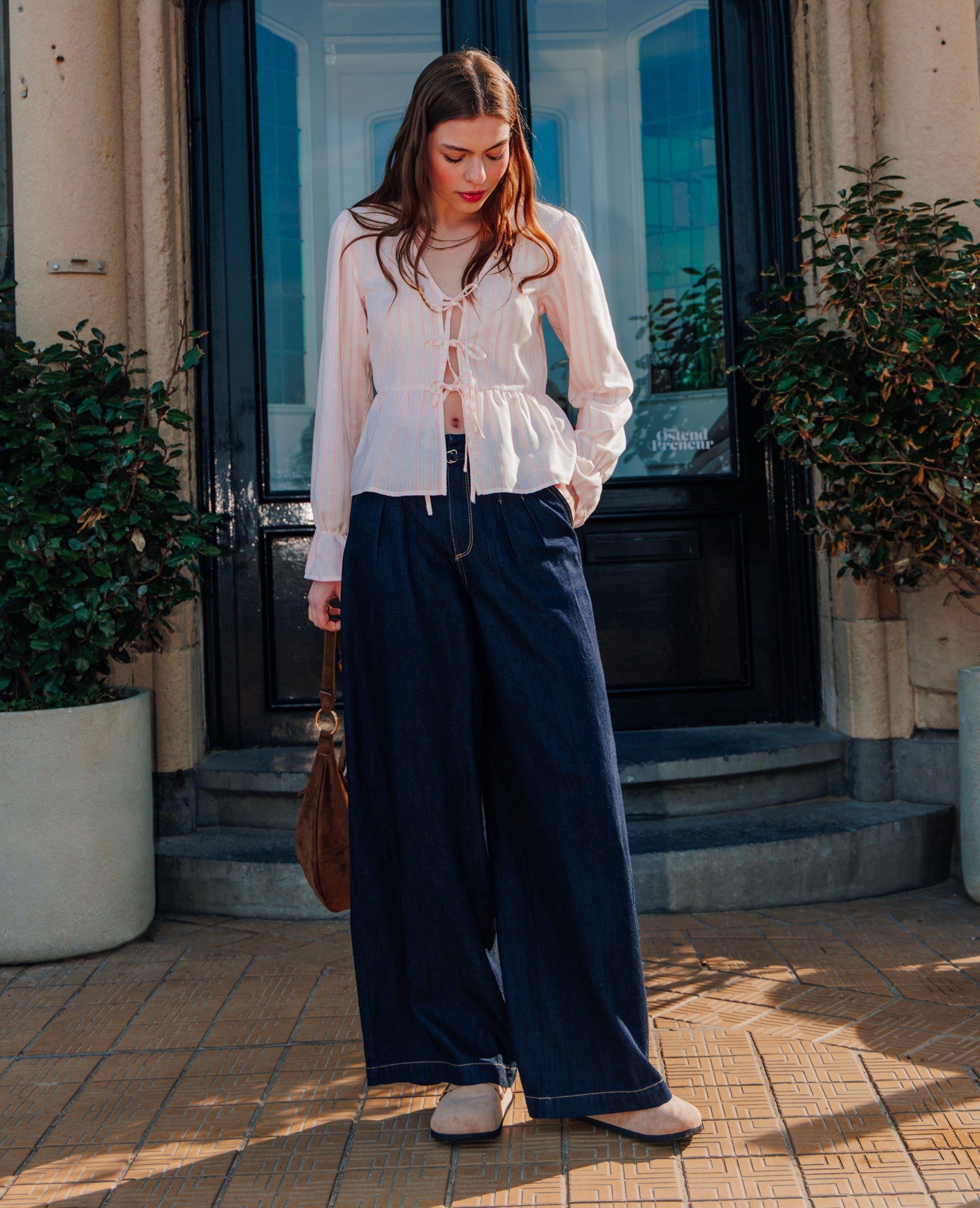 Jean extra wide taille haute avec ceinture