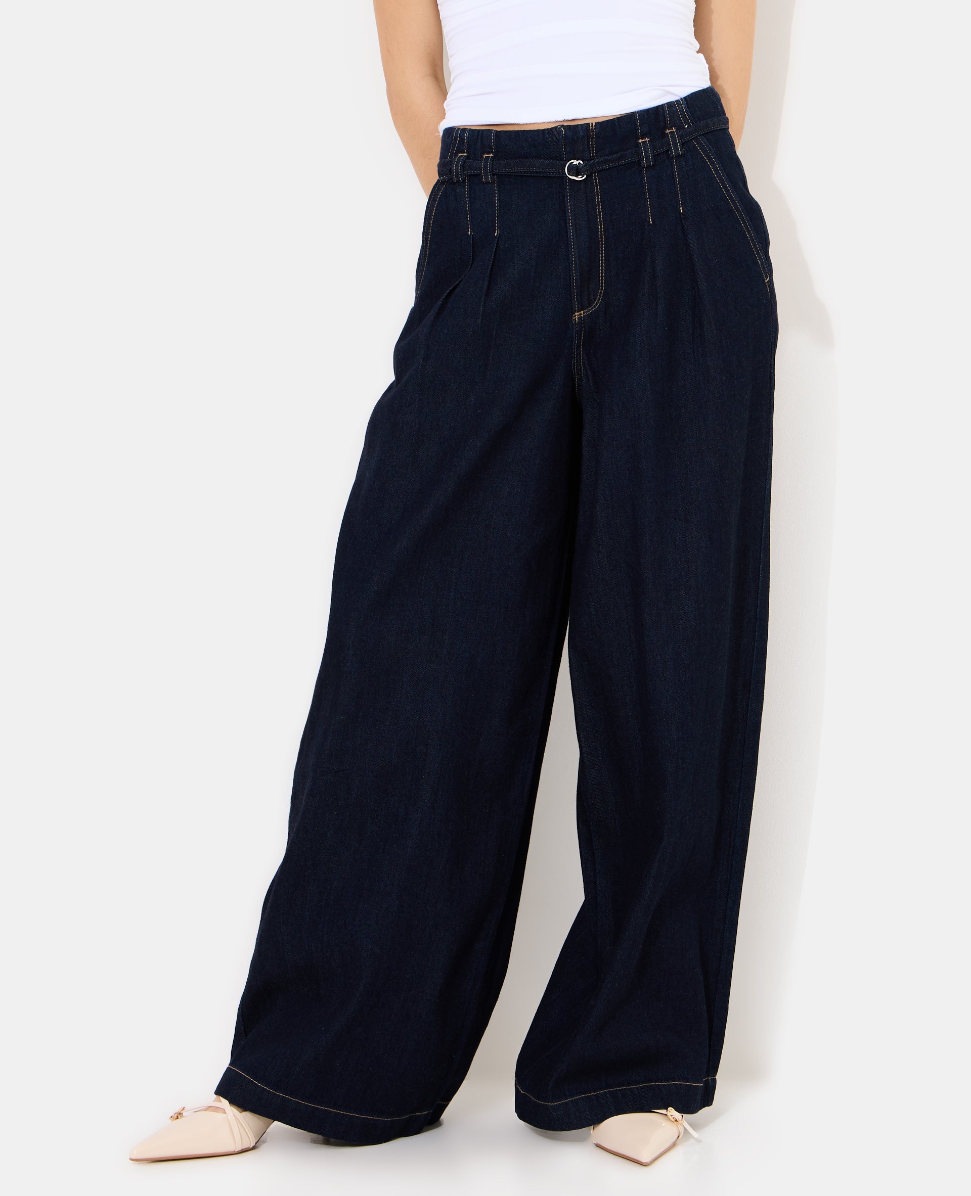 Jean extra wide taille haute avec ceinture