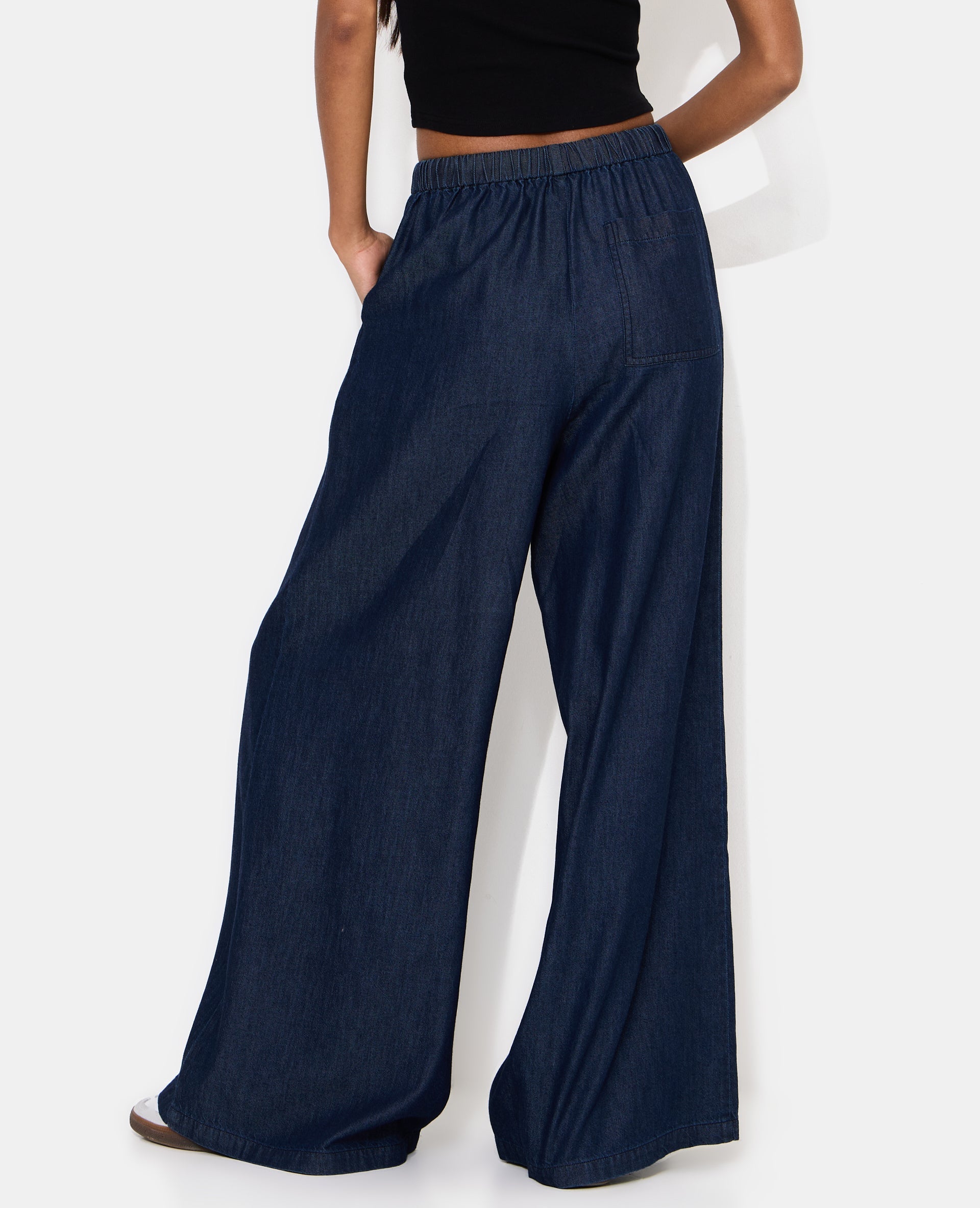 Pantalon large ceinture élastiquée effet jean