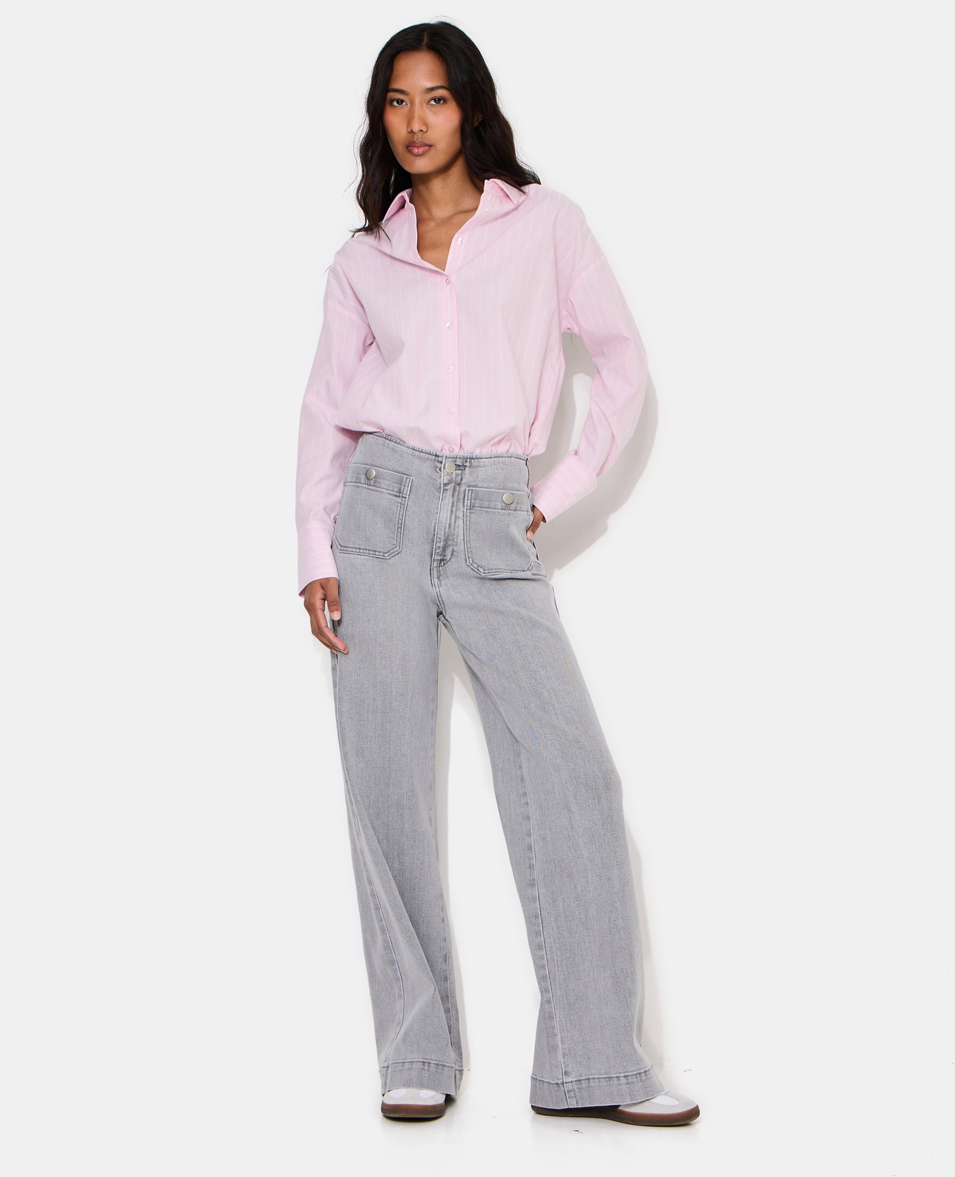 Jean wide taille haute avec poches devant