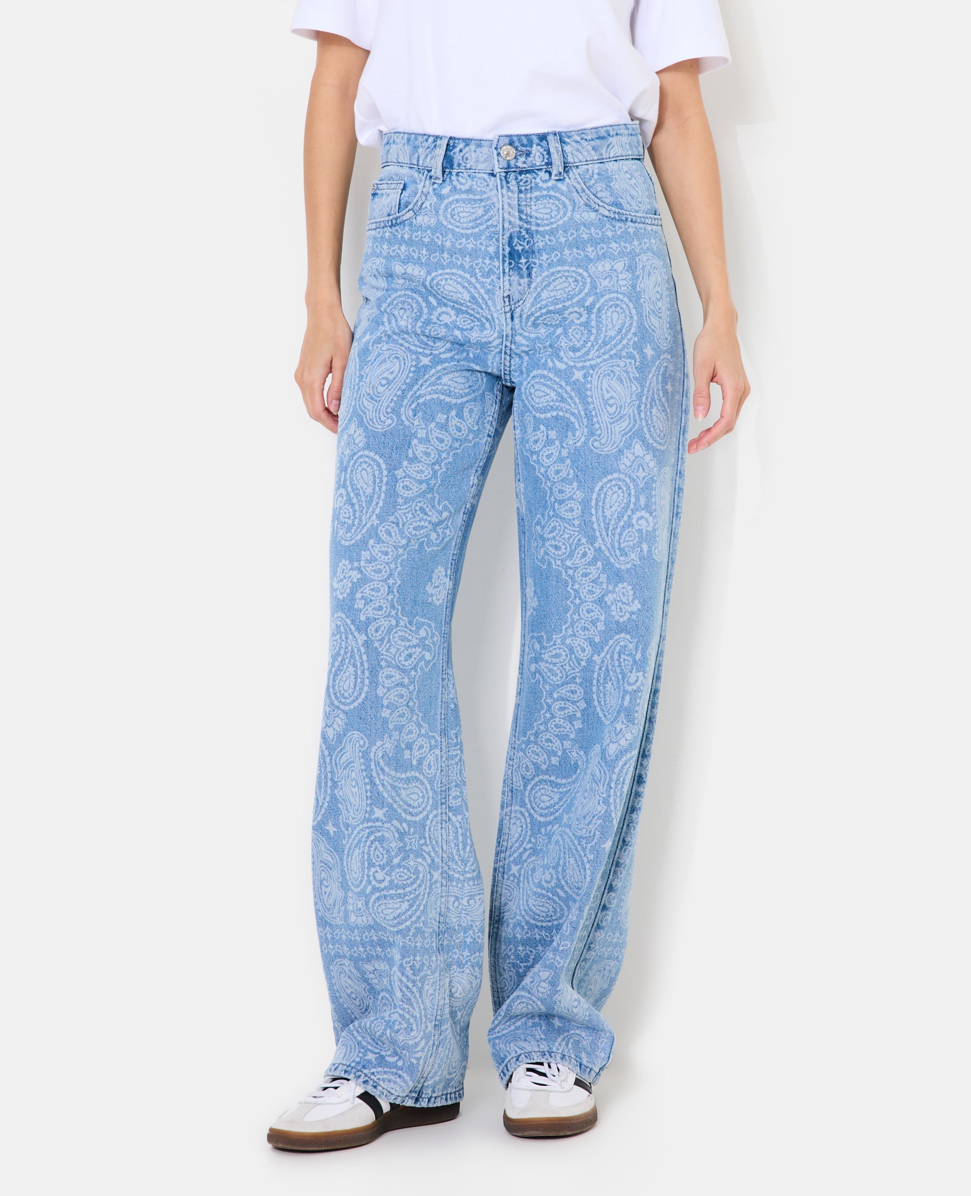 Jean wide taille haute motifs cachemire