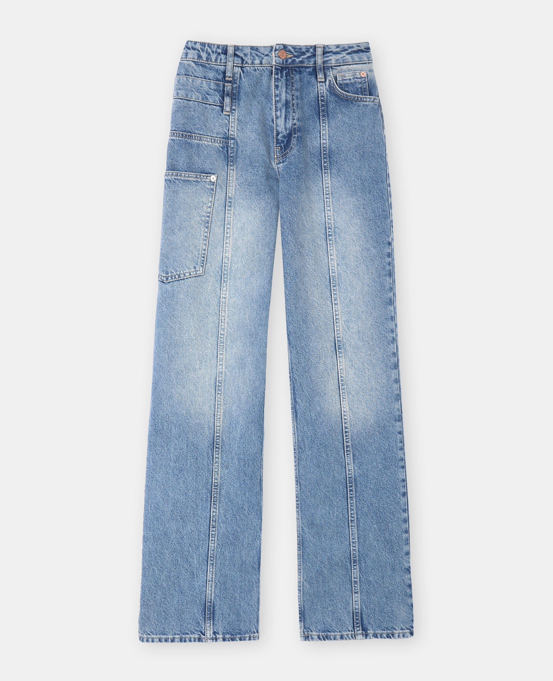 Jean straight avec jeux de coutures et de poches