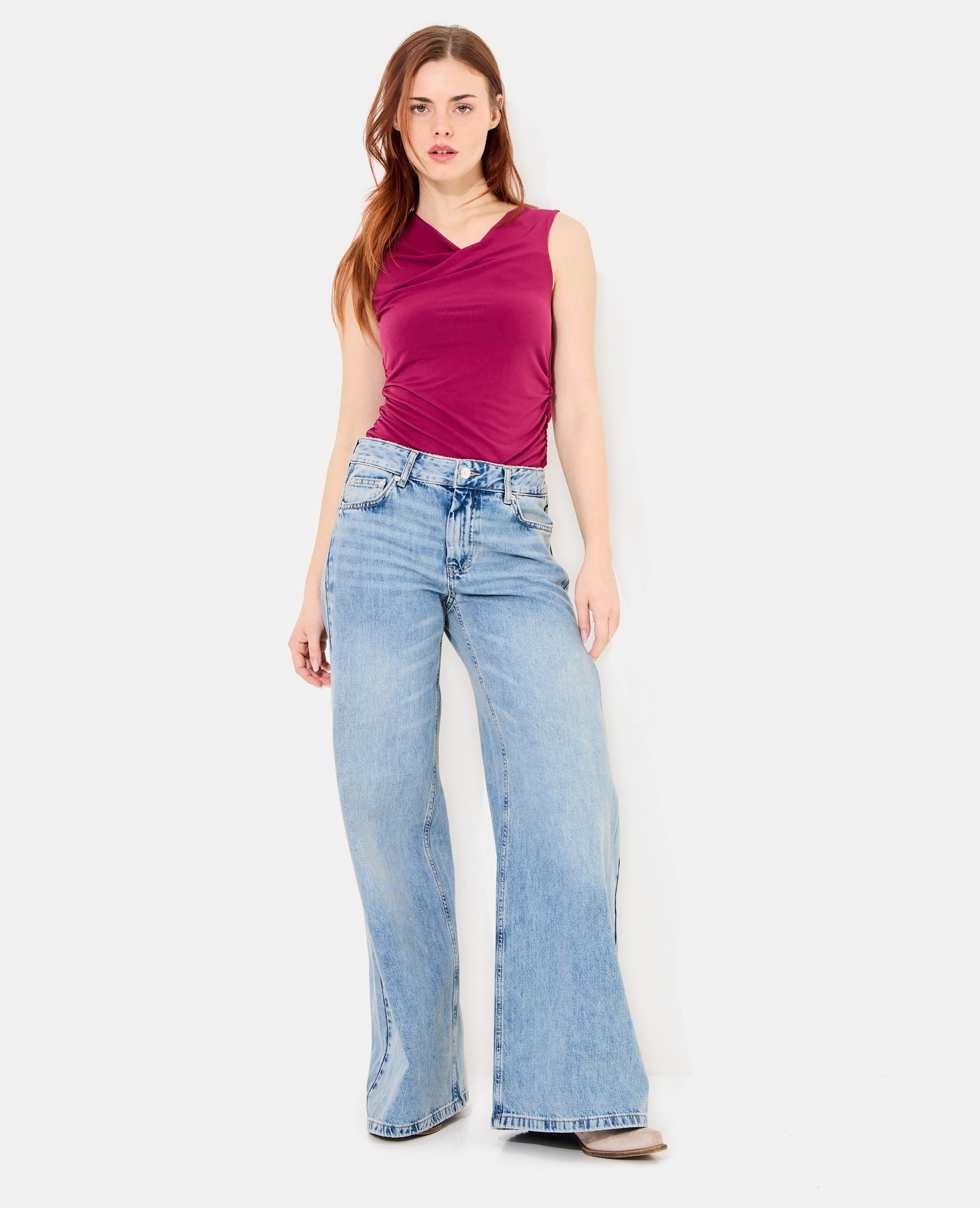 Jean extra wide taille medium avec pinces côtés