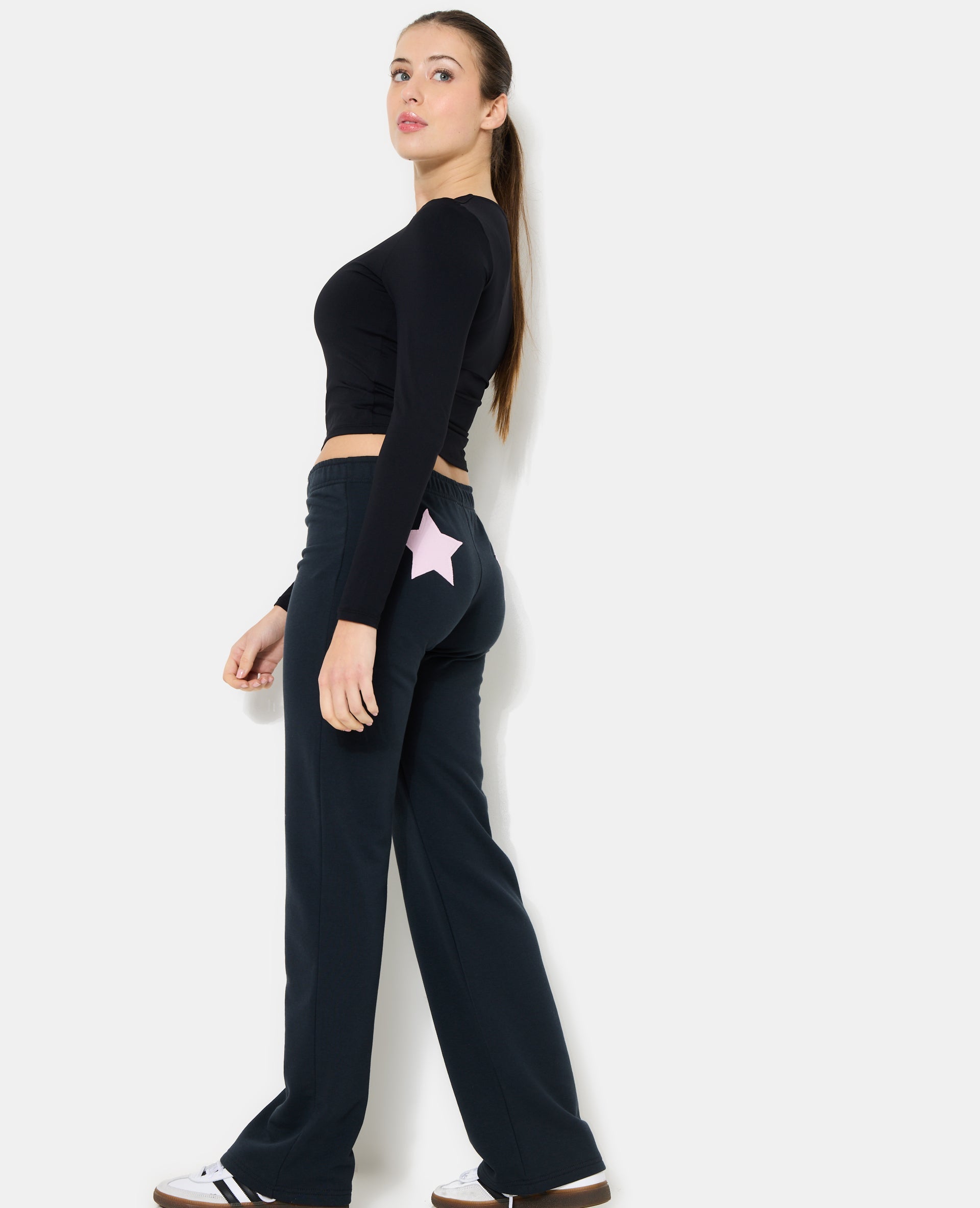 Pantalon droit en molleton avec étoiles dos