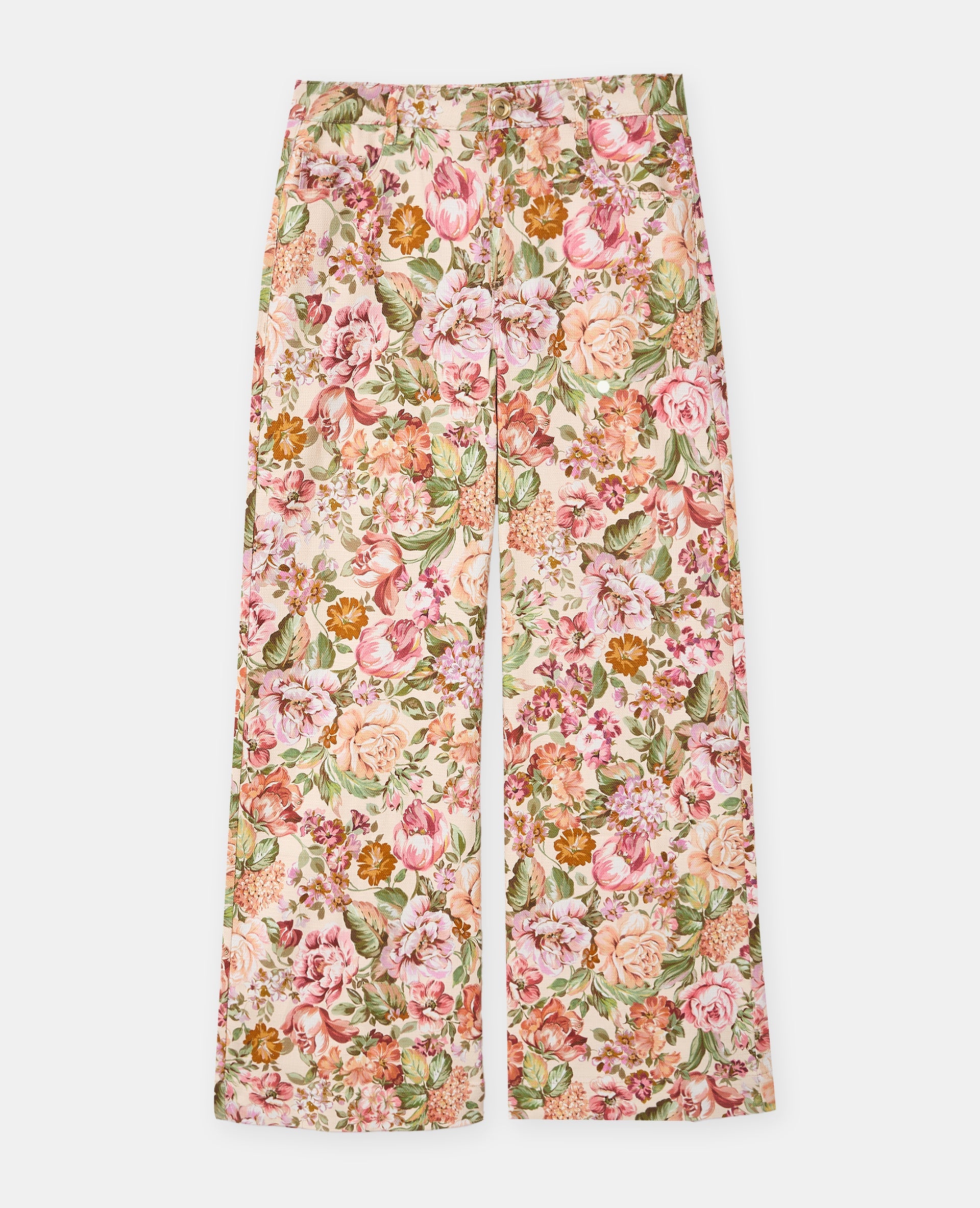 Pantalon droit motif fleurs façon tapisserie