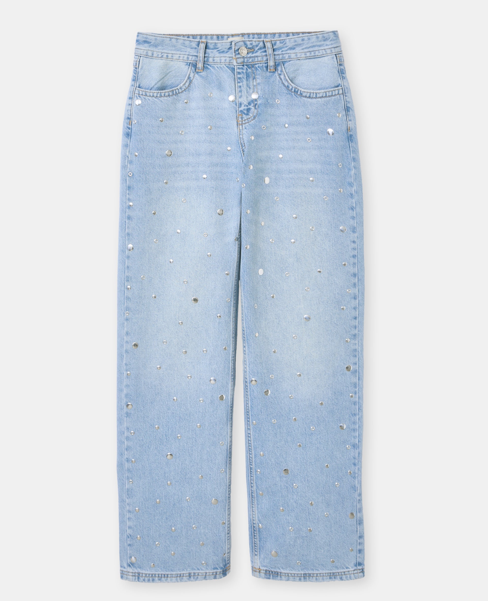 Jean wide taille basse avec clous et œillets