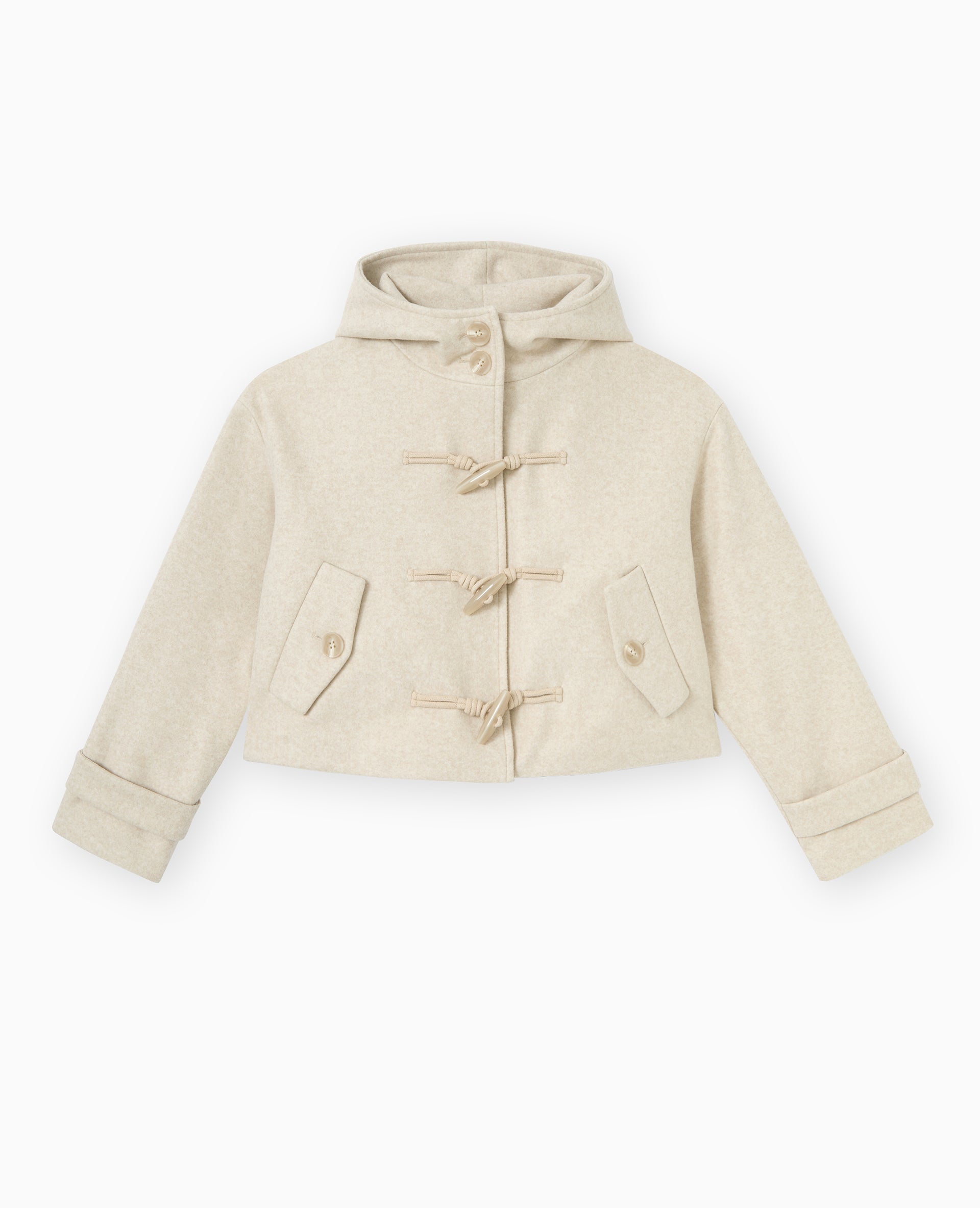 Manteau court effet drap de laine avec capuche