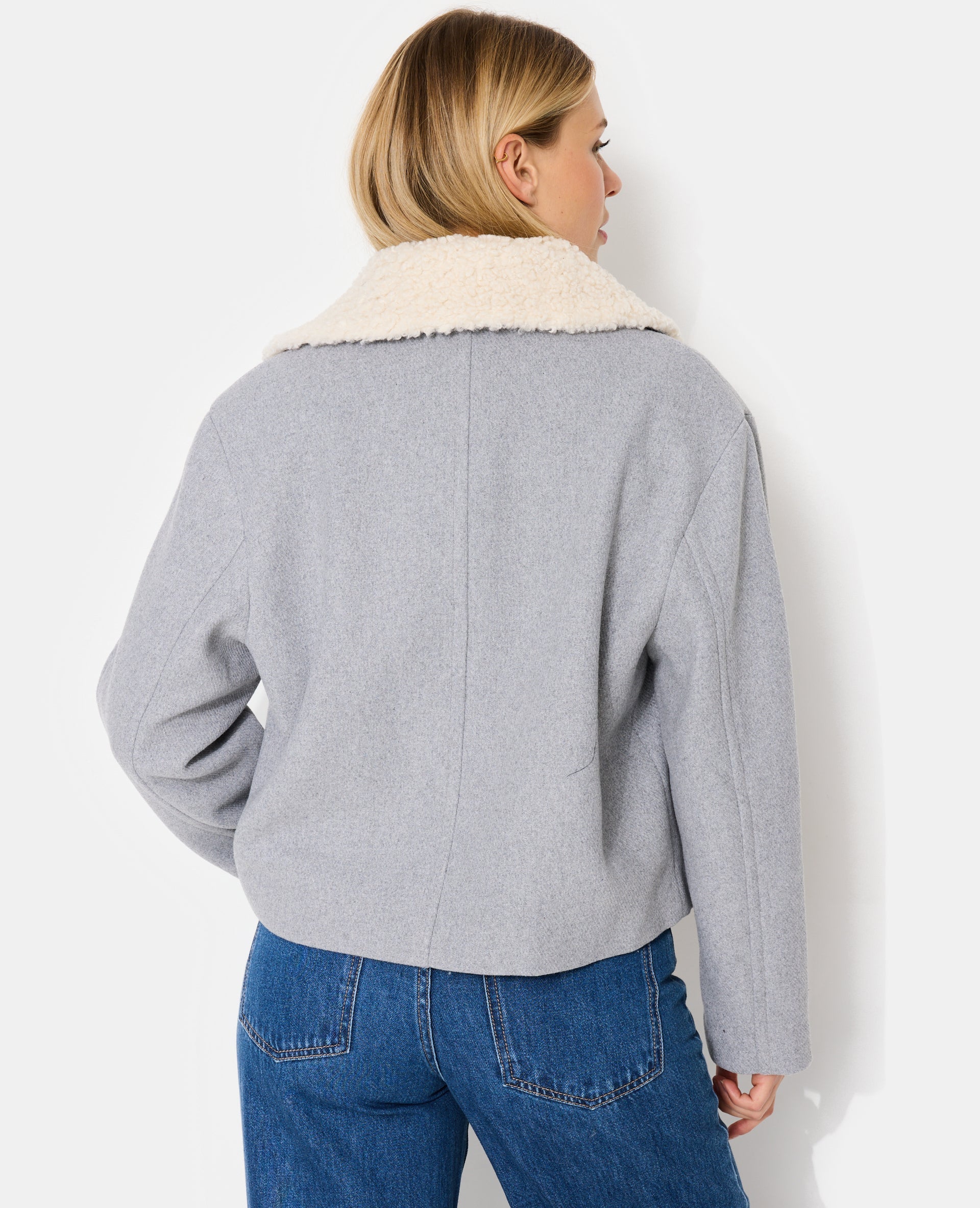 Blouson façon drap de laine avec col sherpa