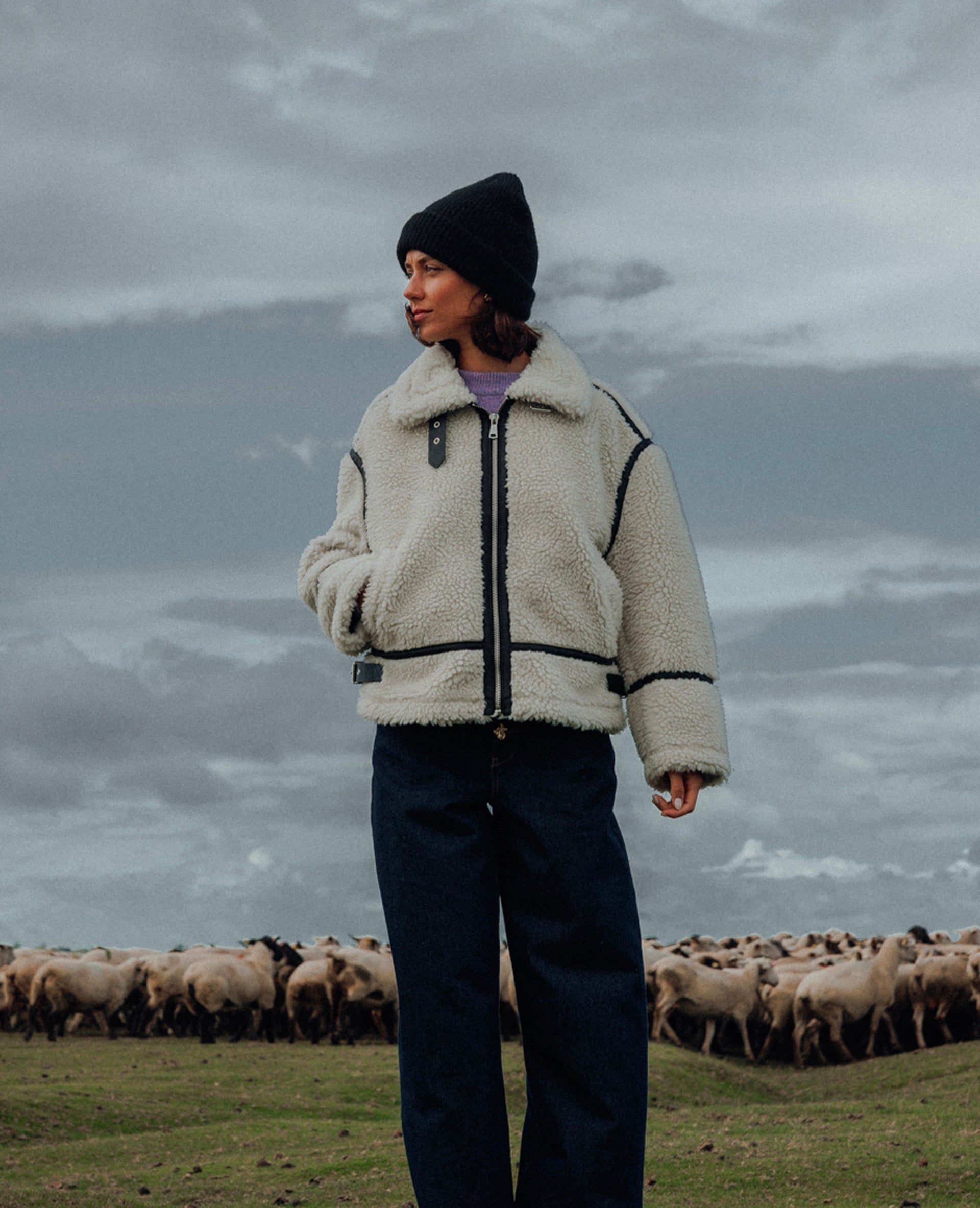 Blouson sherpa façon peau lainée