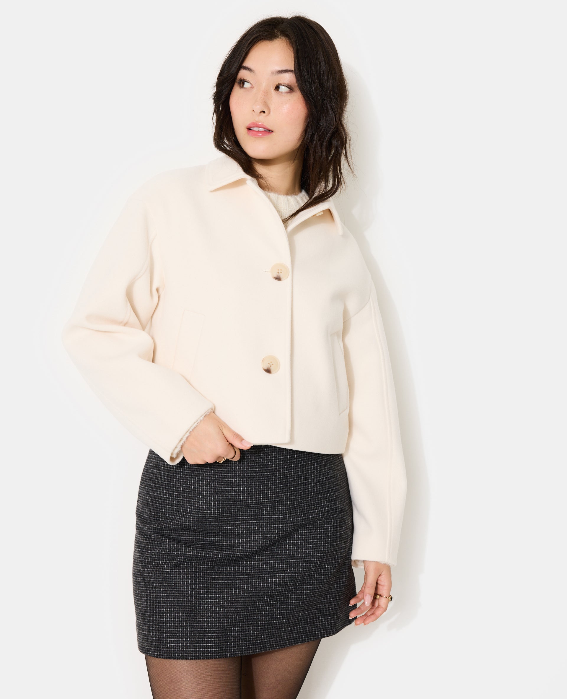 Manteau court effet drap de laine