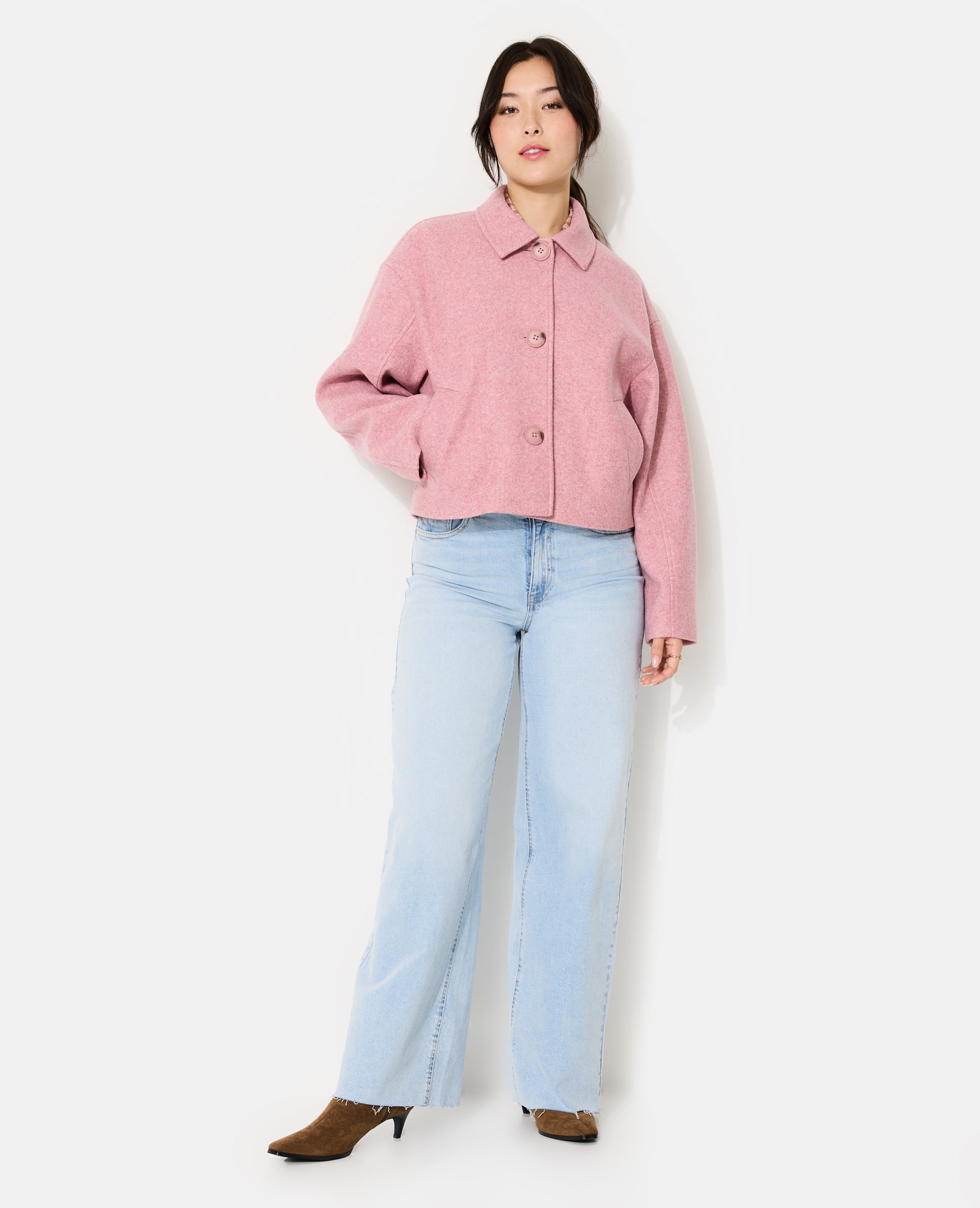 Manteau court effet drap de laine