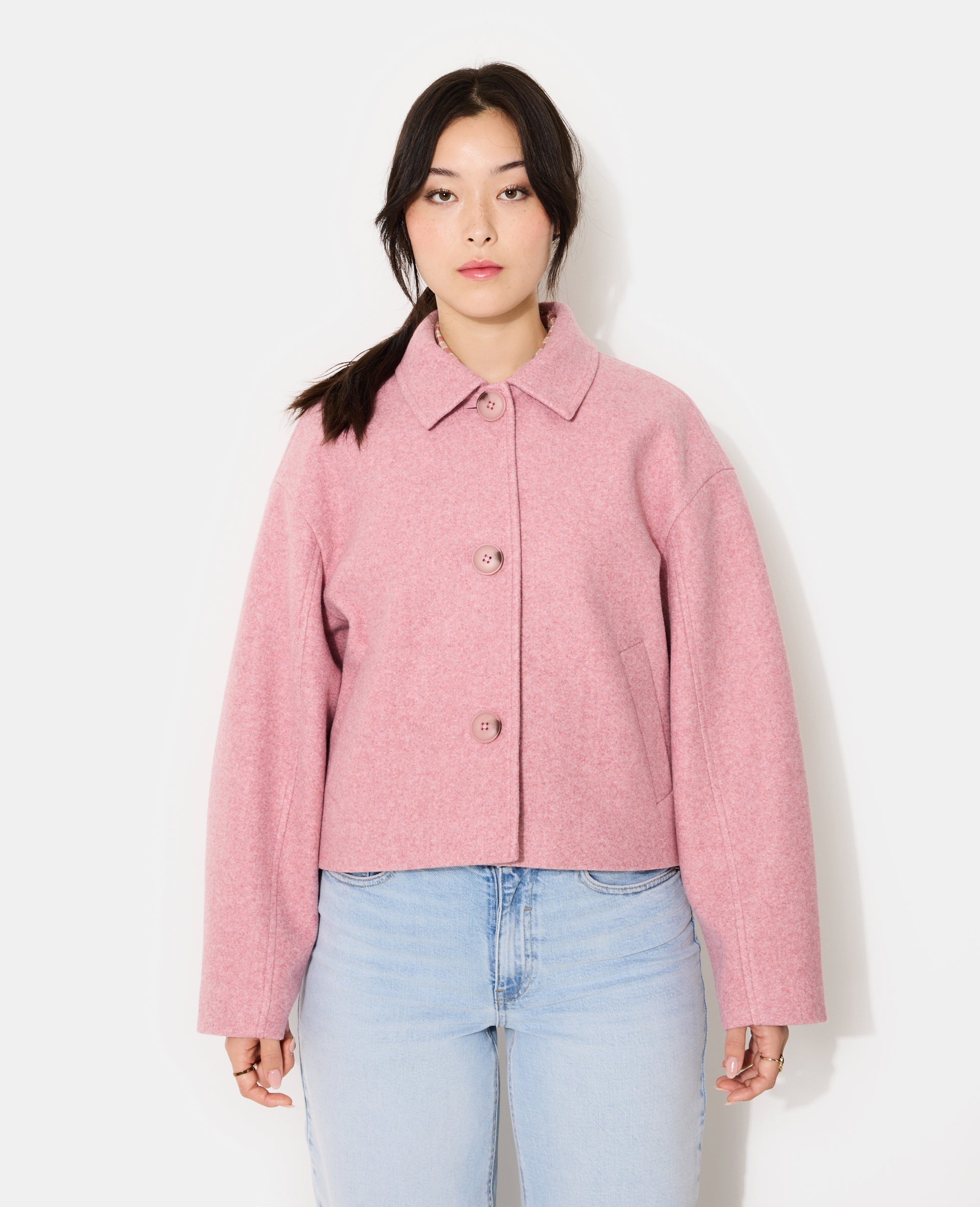 Manteau court effet drap de laine