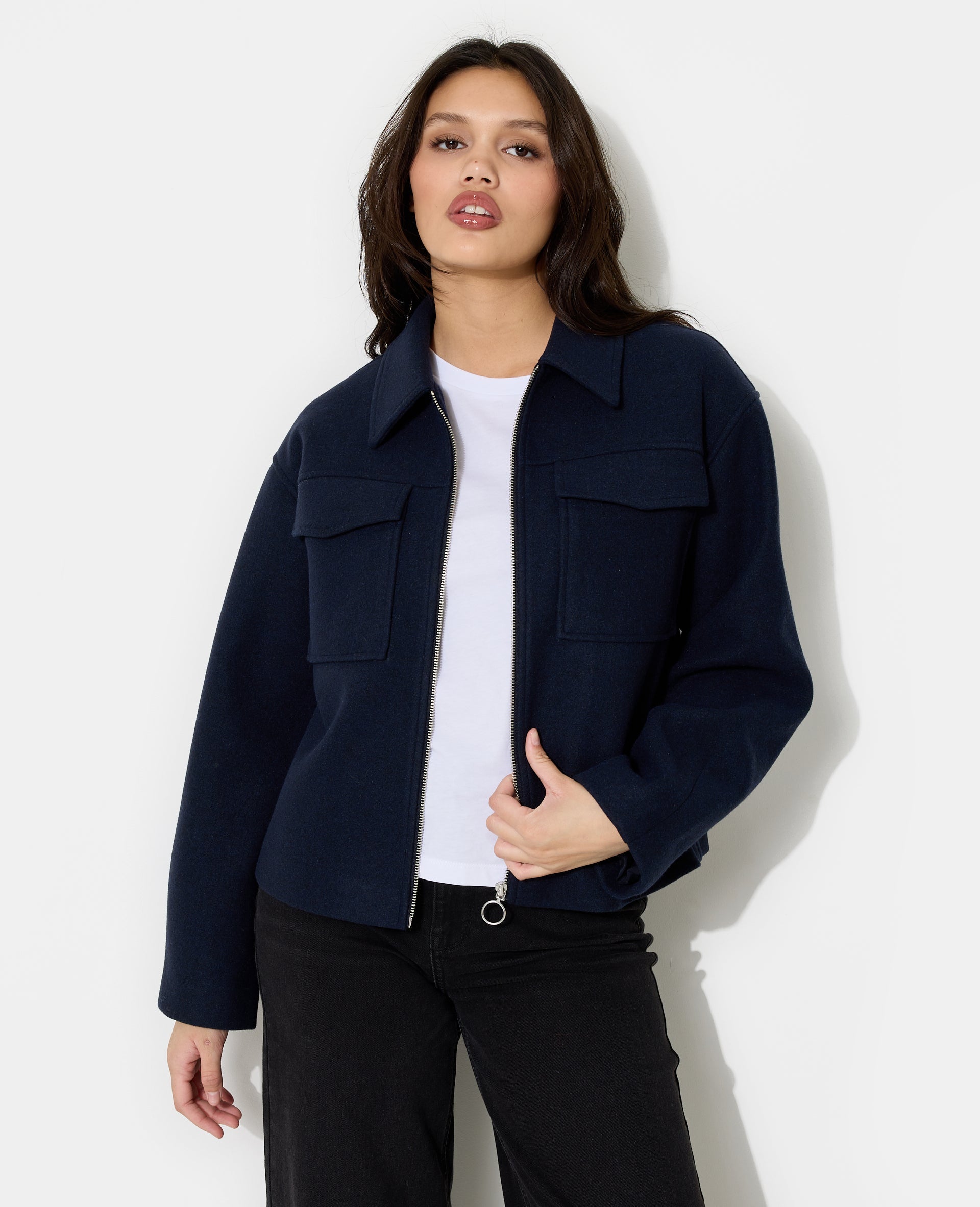 Blouson zippé effet drap de laine