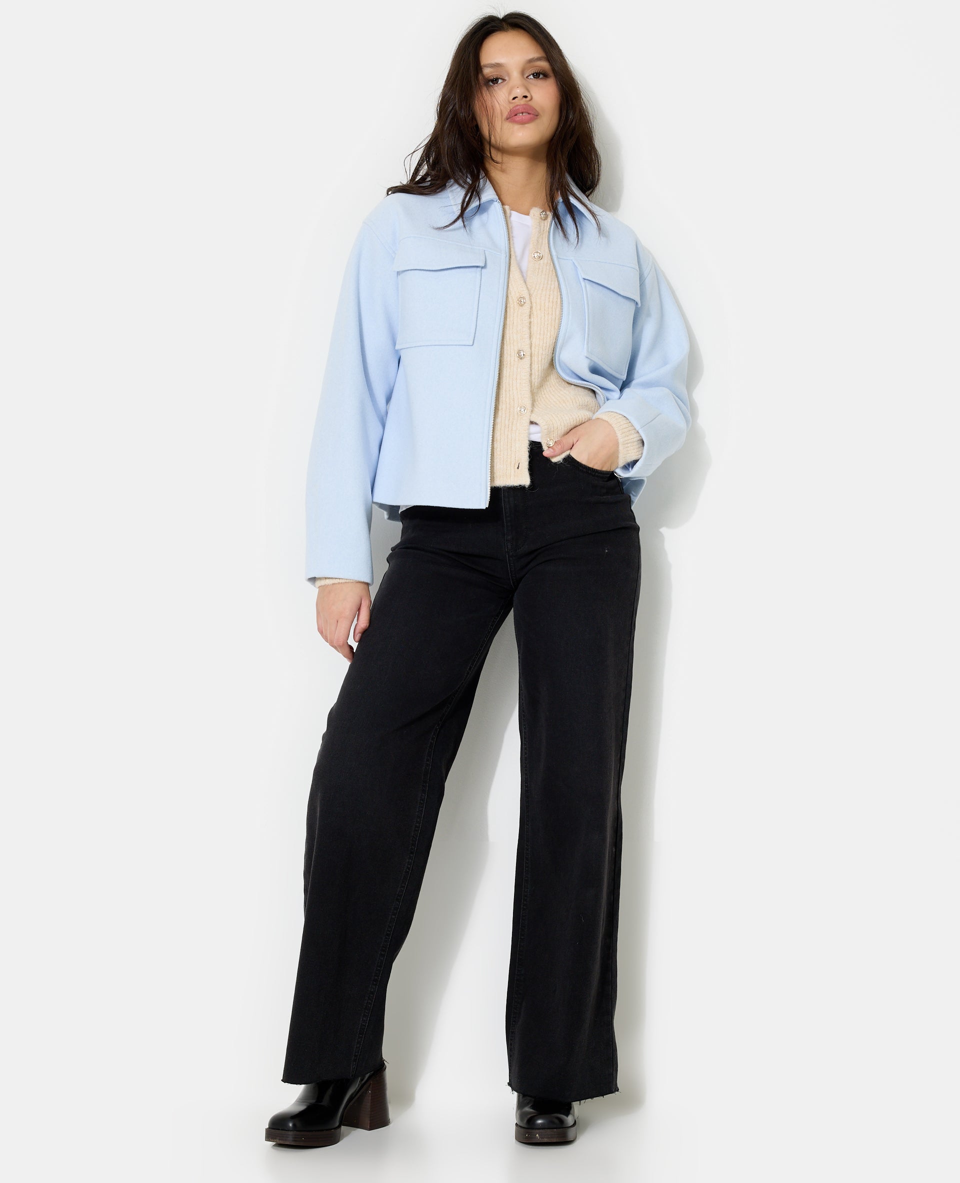 Blouson zippé effet drap de laine