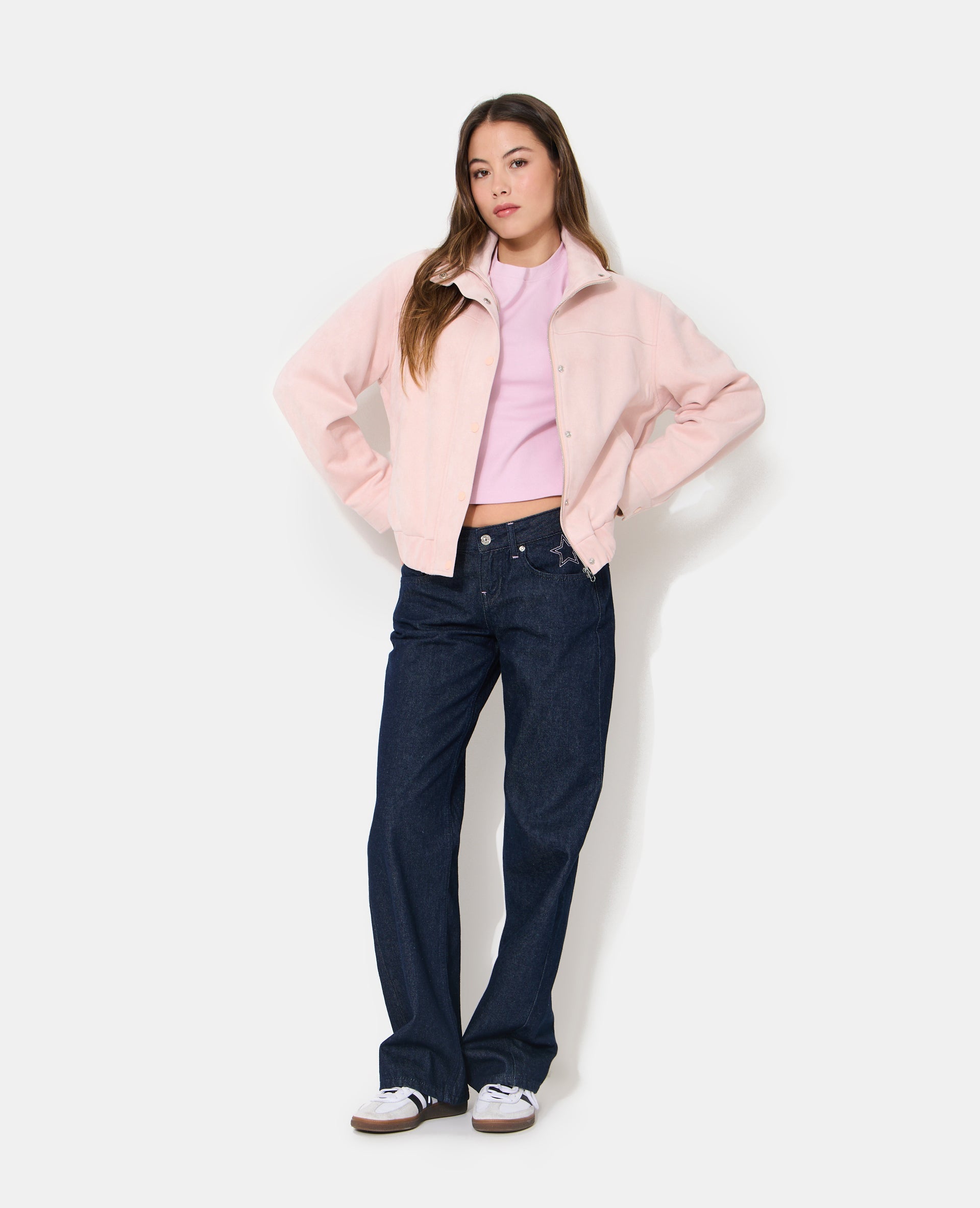 Veste en suédine col montant