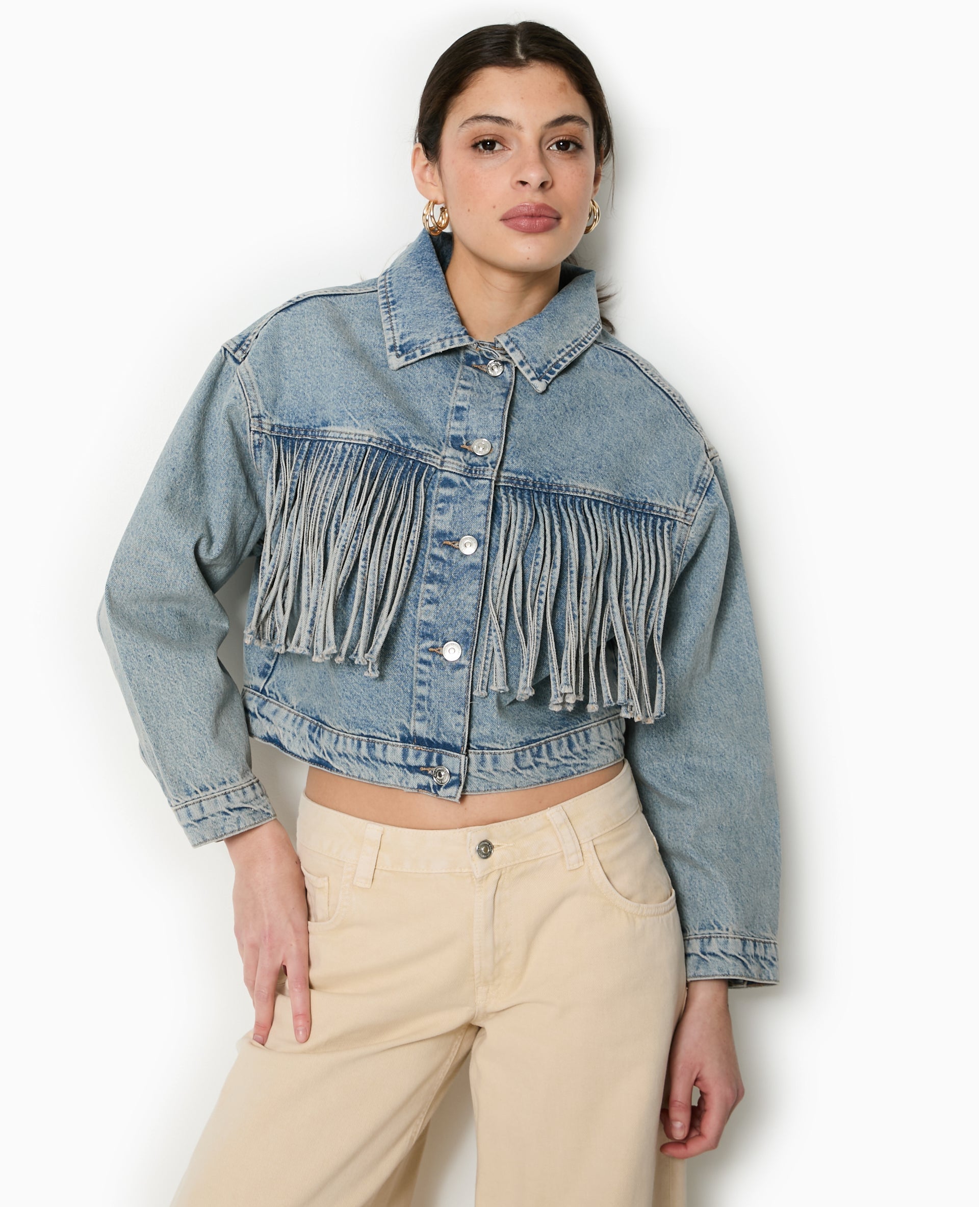 Veste en jean avec franges