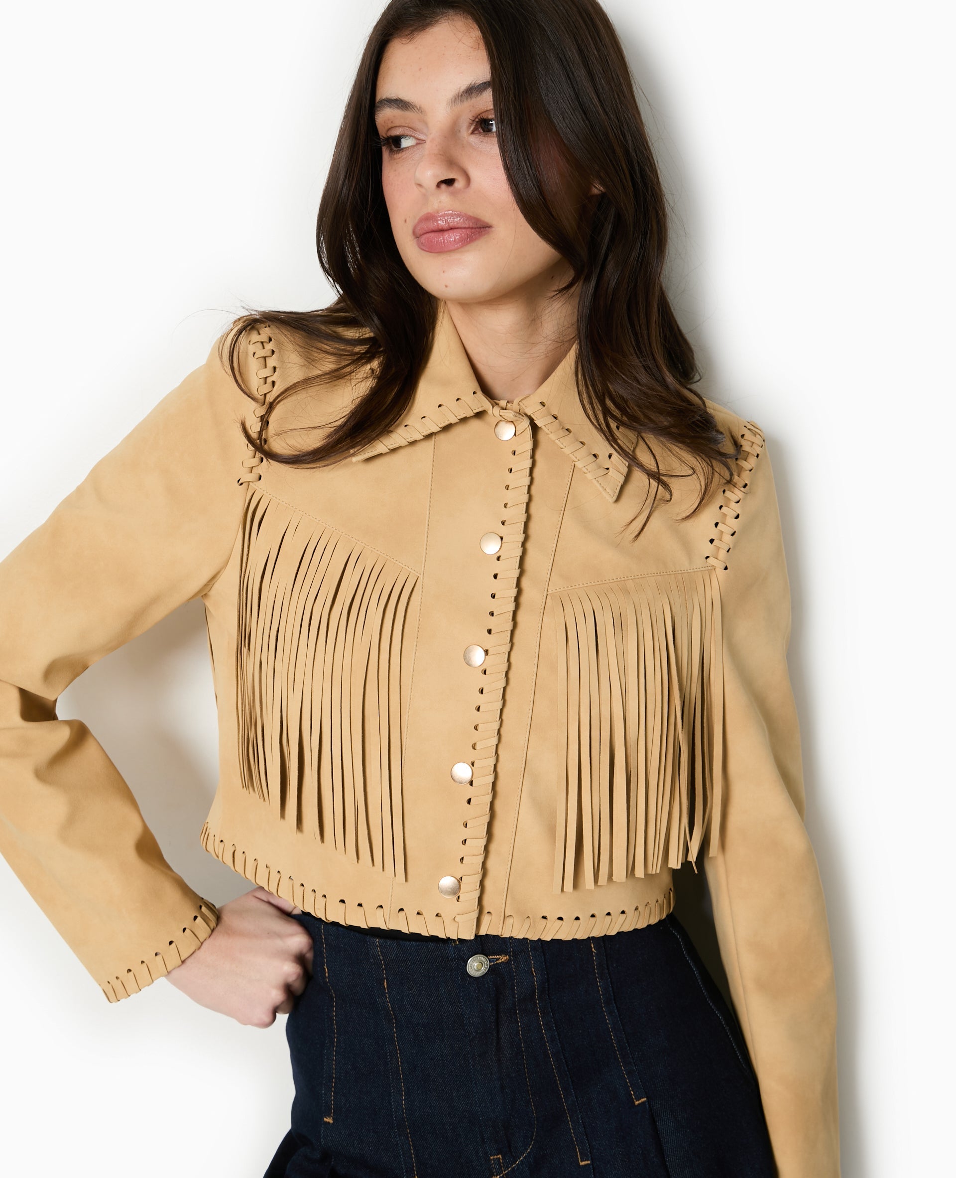 Veste western courte en suédine avec franges