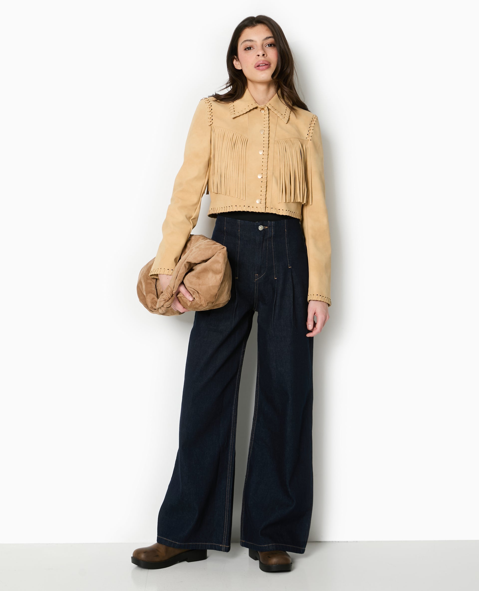 Veste western courte en suédine avec franges