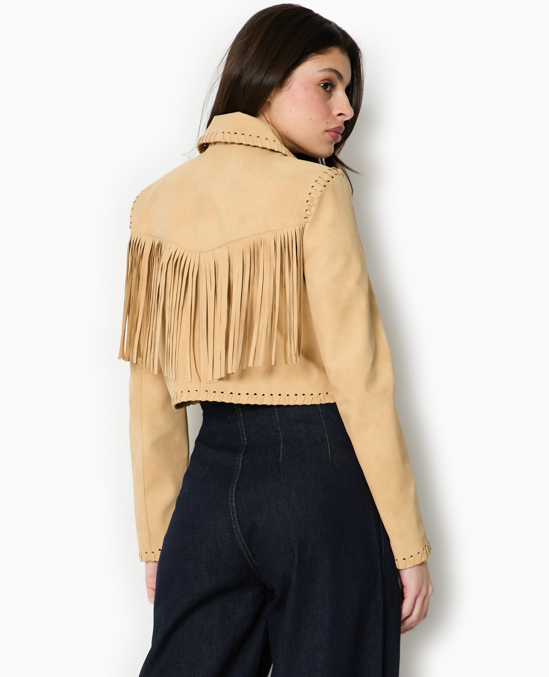 Veste western courte en suédine avec franges