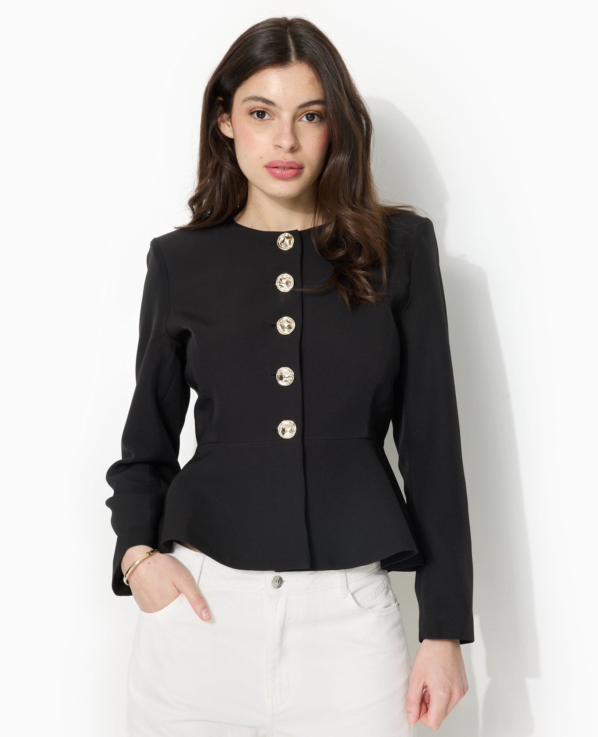 Veste peplum avec boutons fantaisie