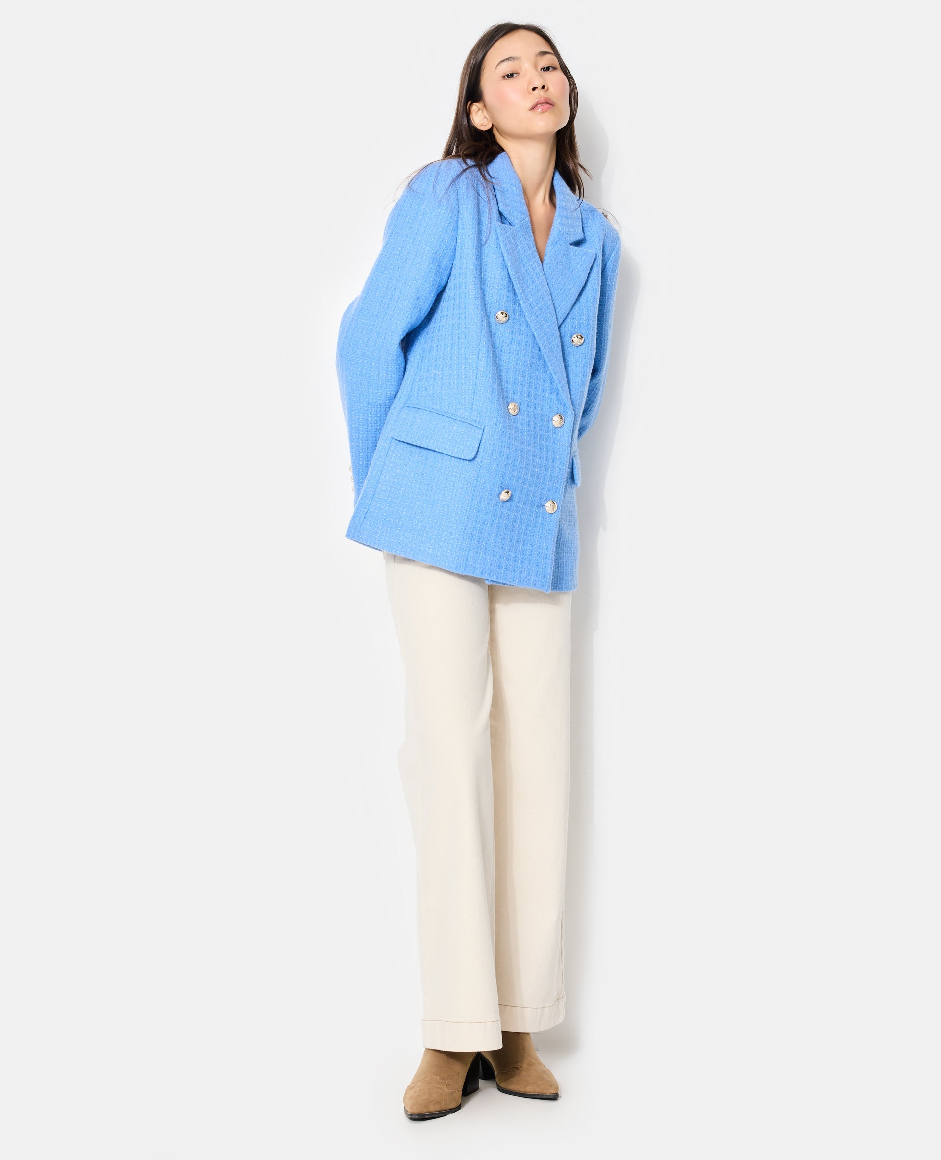 Veste blazer en tweed avec boutons écussons