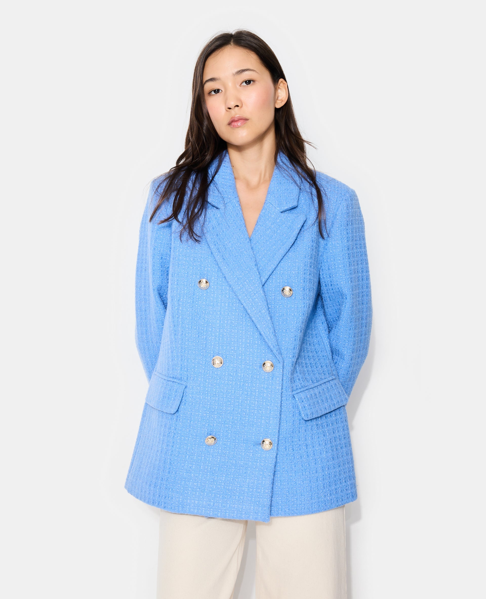 Veste blazer en tweed avec boutons écussons