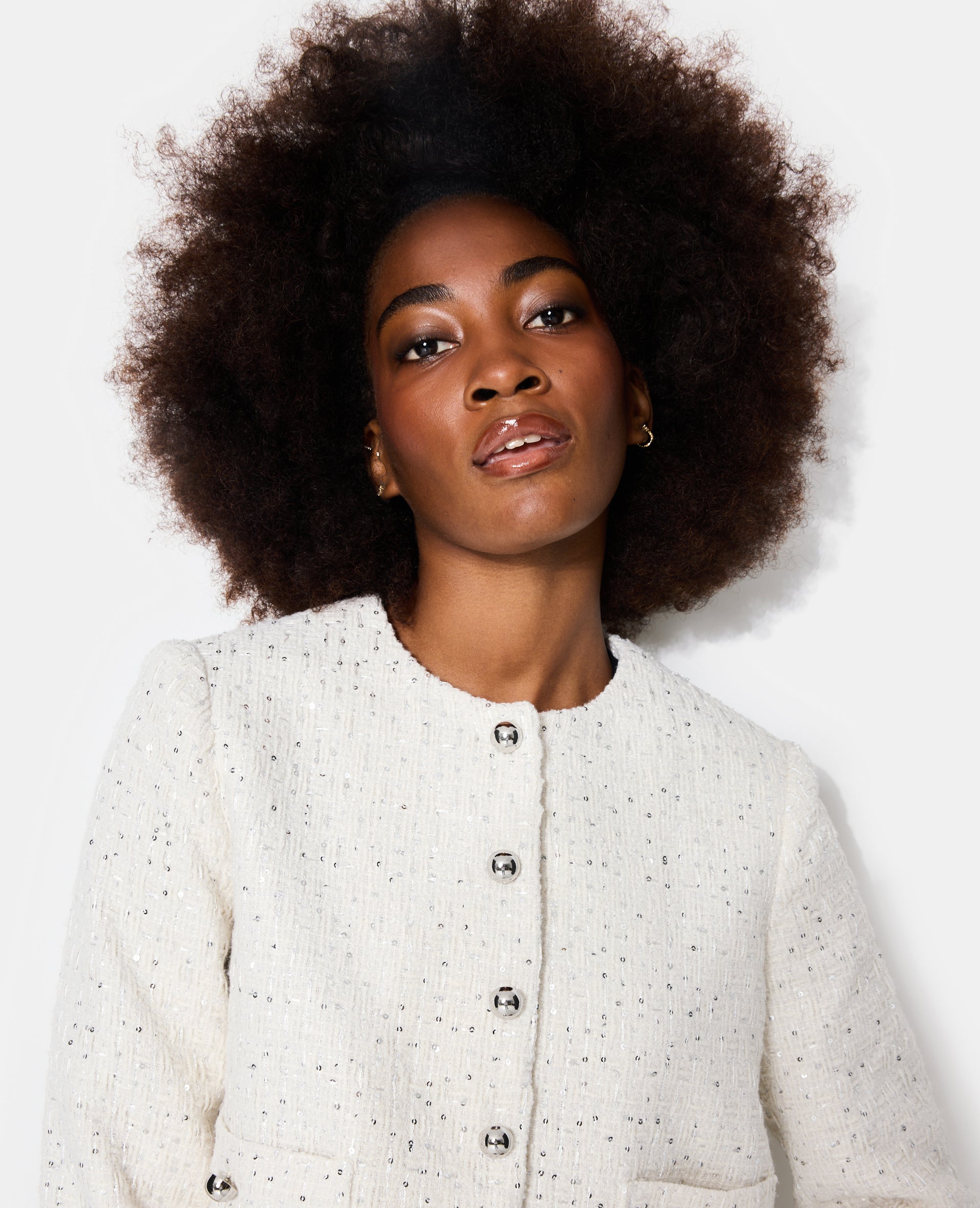 Veste en tweed col rond avec sequins