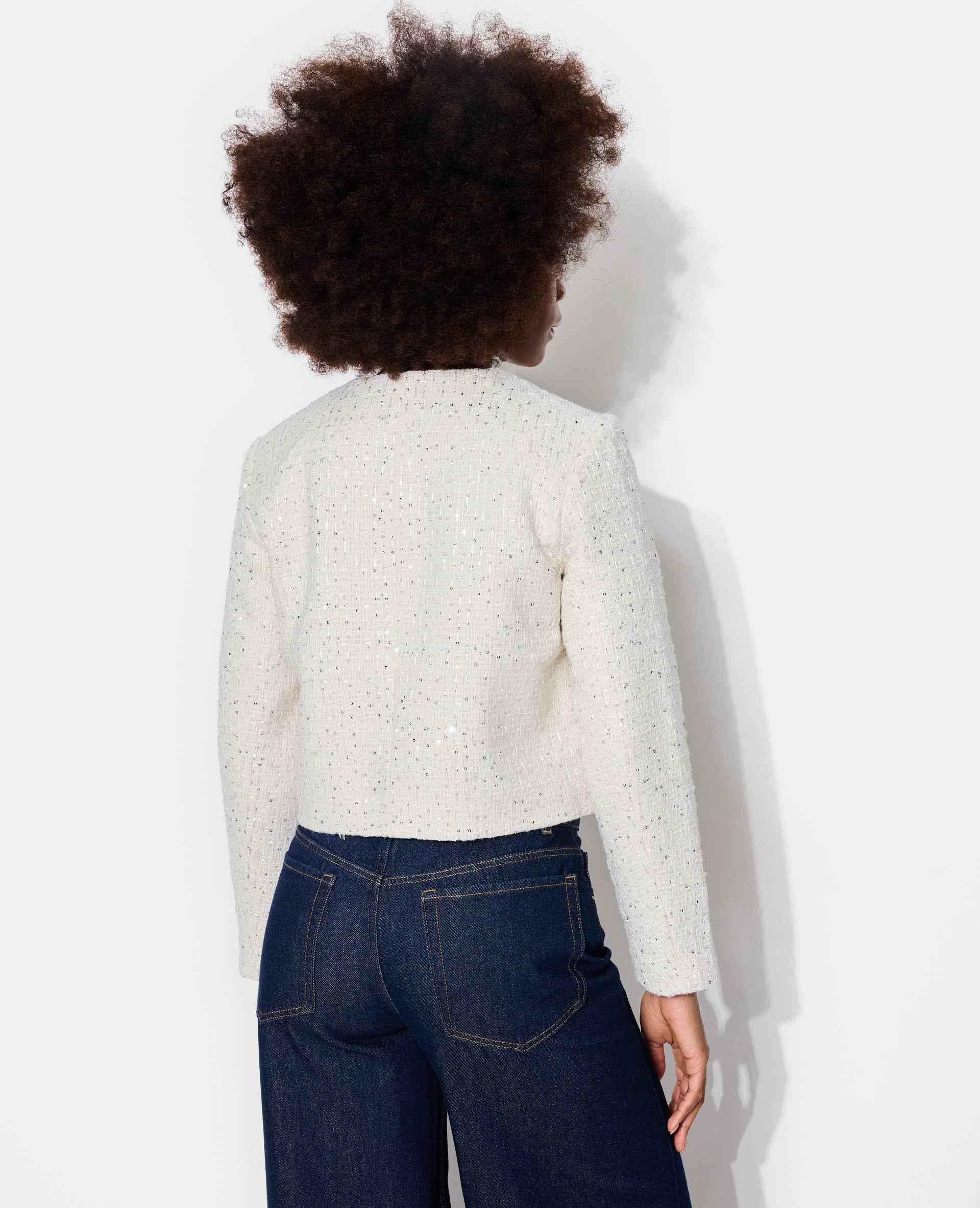 Veste en tweed col rond avec sequins