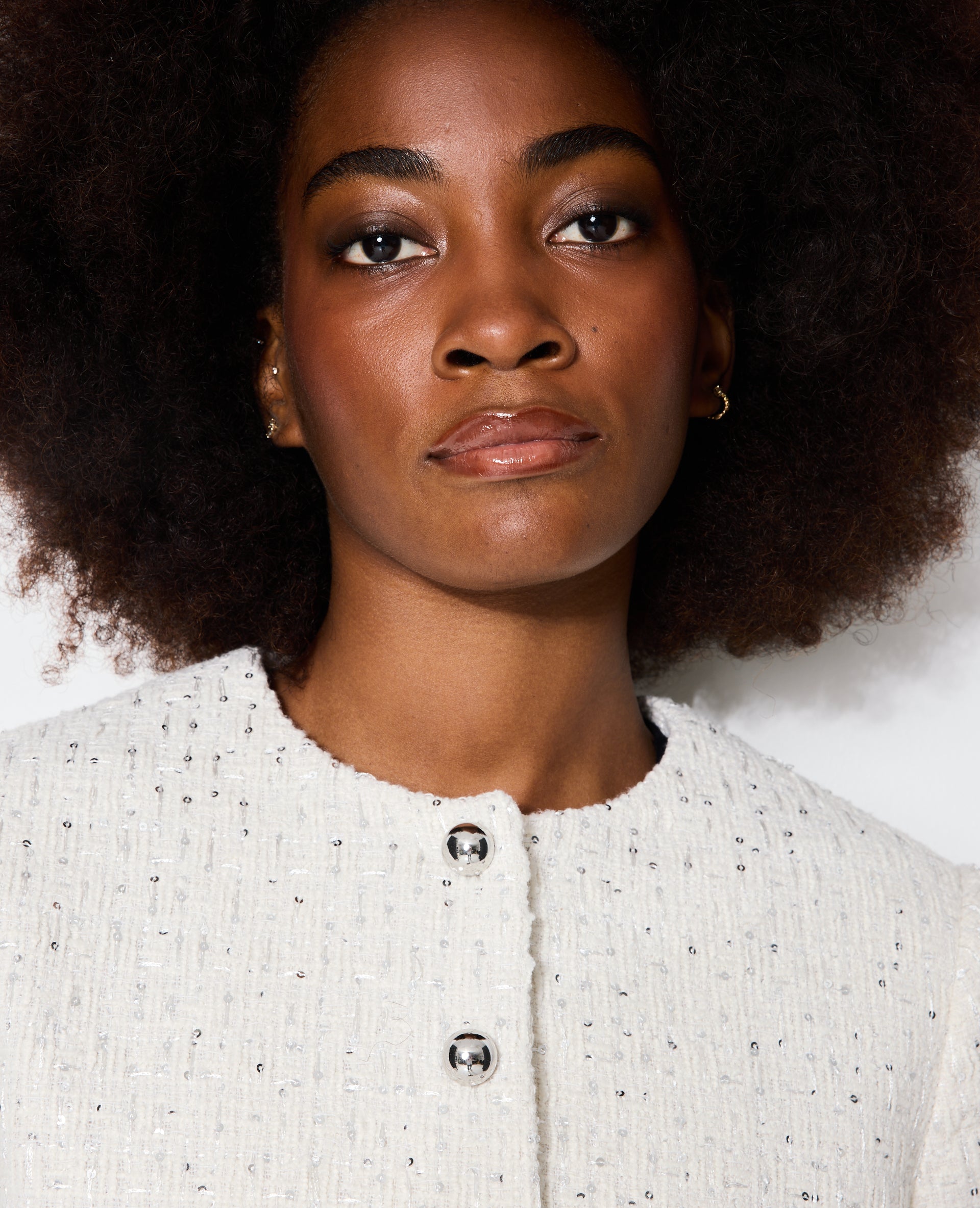 Veste en tweed col rond avec sequins