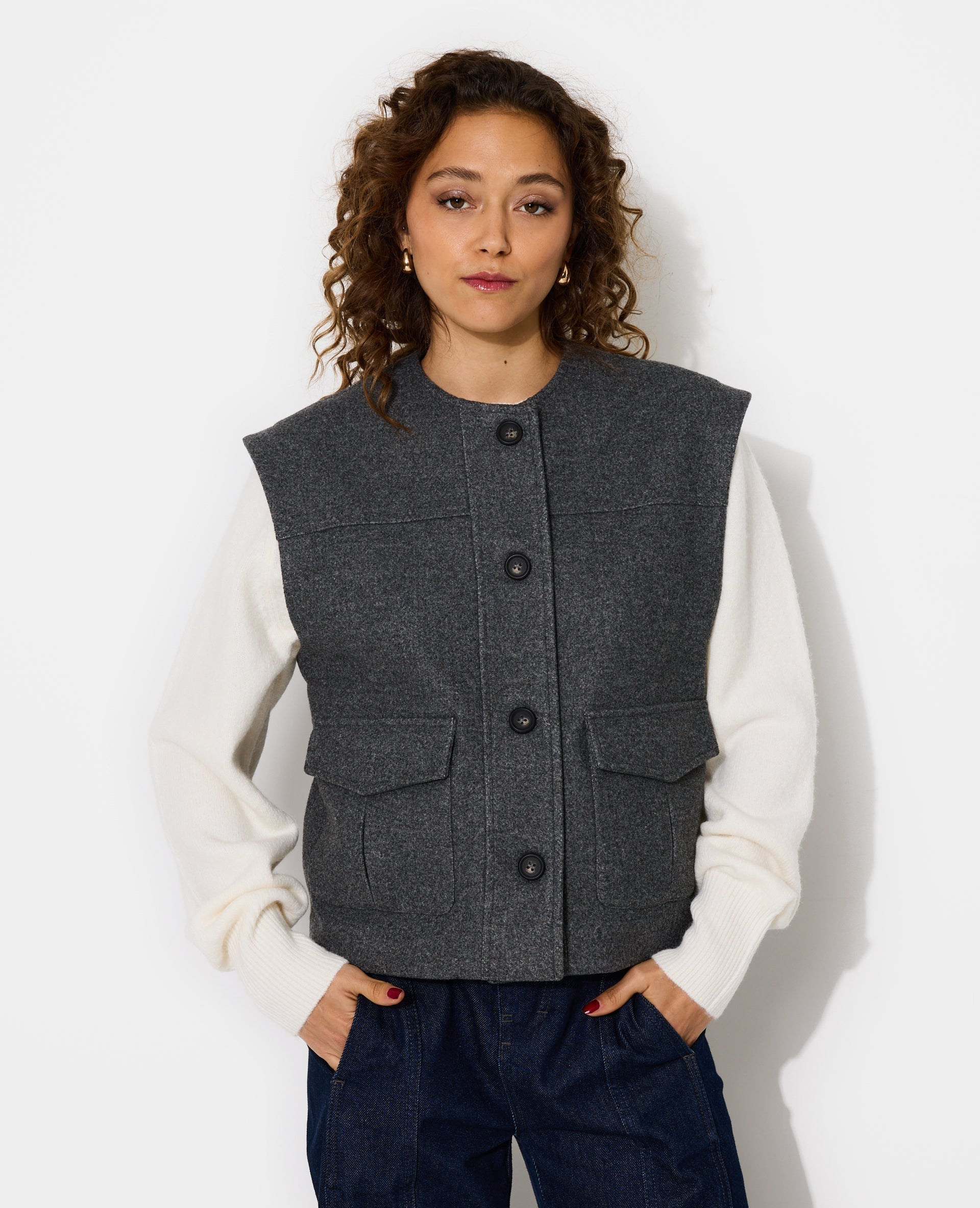 Veste sans manches effet drap de laine