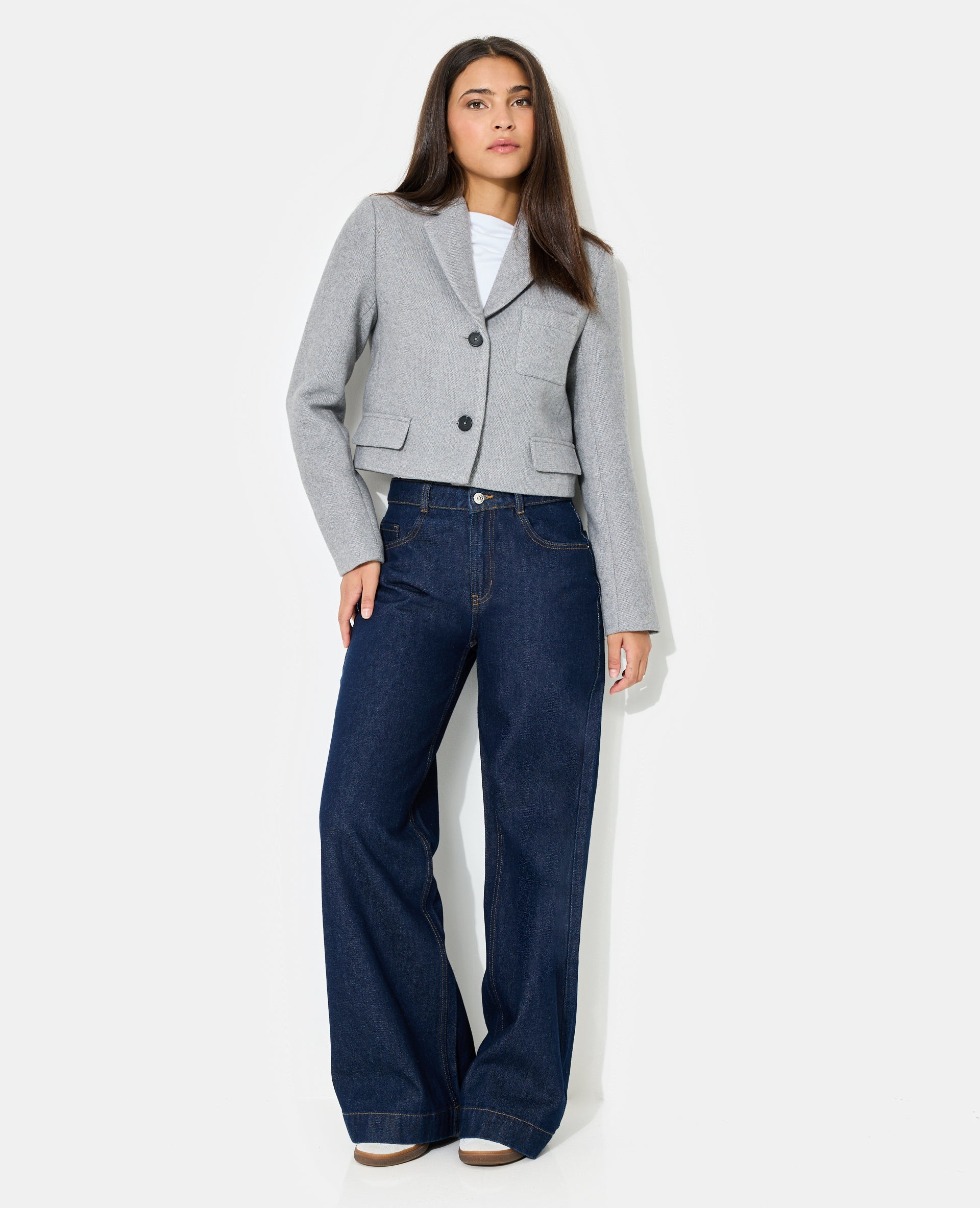 Veste blazer courte en tissu épais avec laine